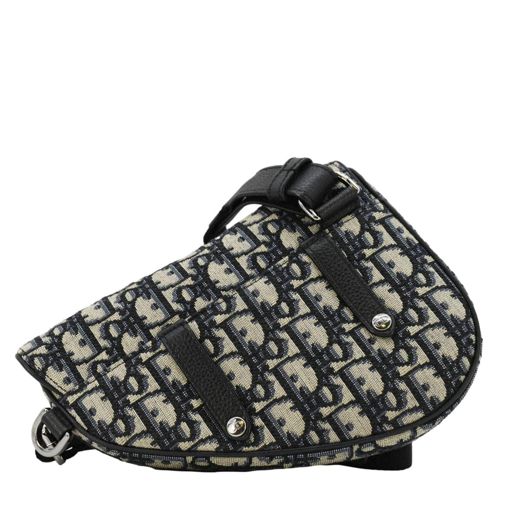 CHRISTIAN DIOR Saddle Oblique Jacquard Belt Crossbody Bag Navy Blue