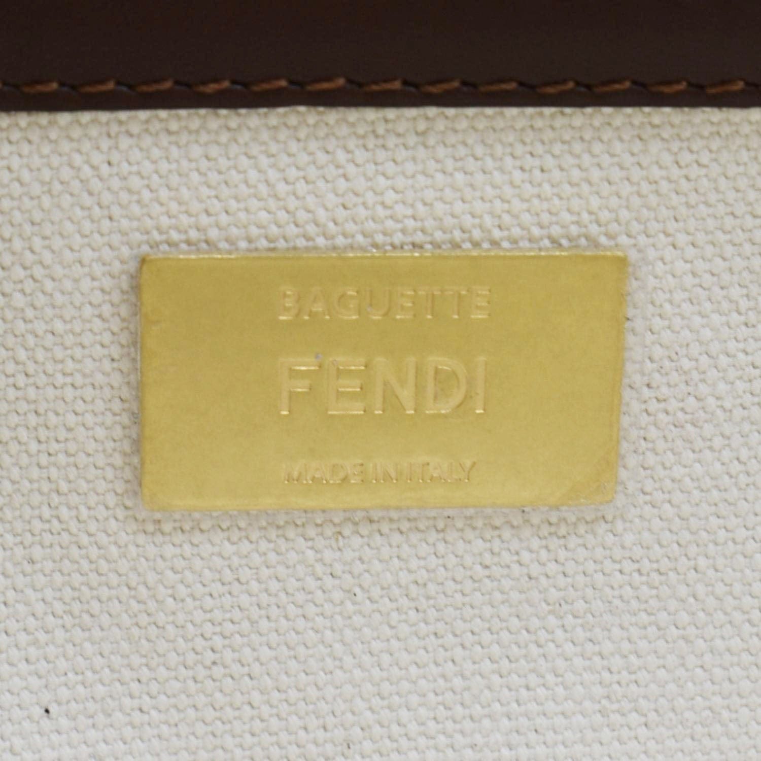 FENDI Fish Eye Baguette FF Embroidered Canvas Shoulder Bag Multicolor