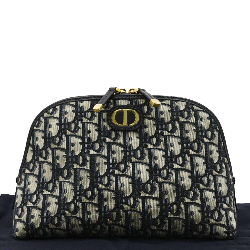 CHRISTIAN DIOR 30 Montaigne Aphrodite Oblique Jacquard Pouch Navy Blue