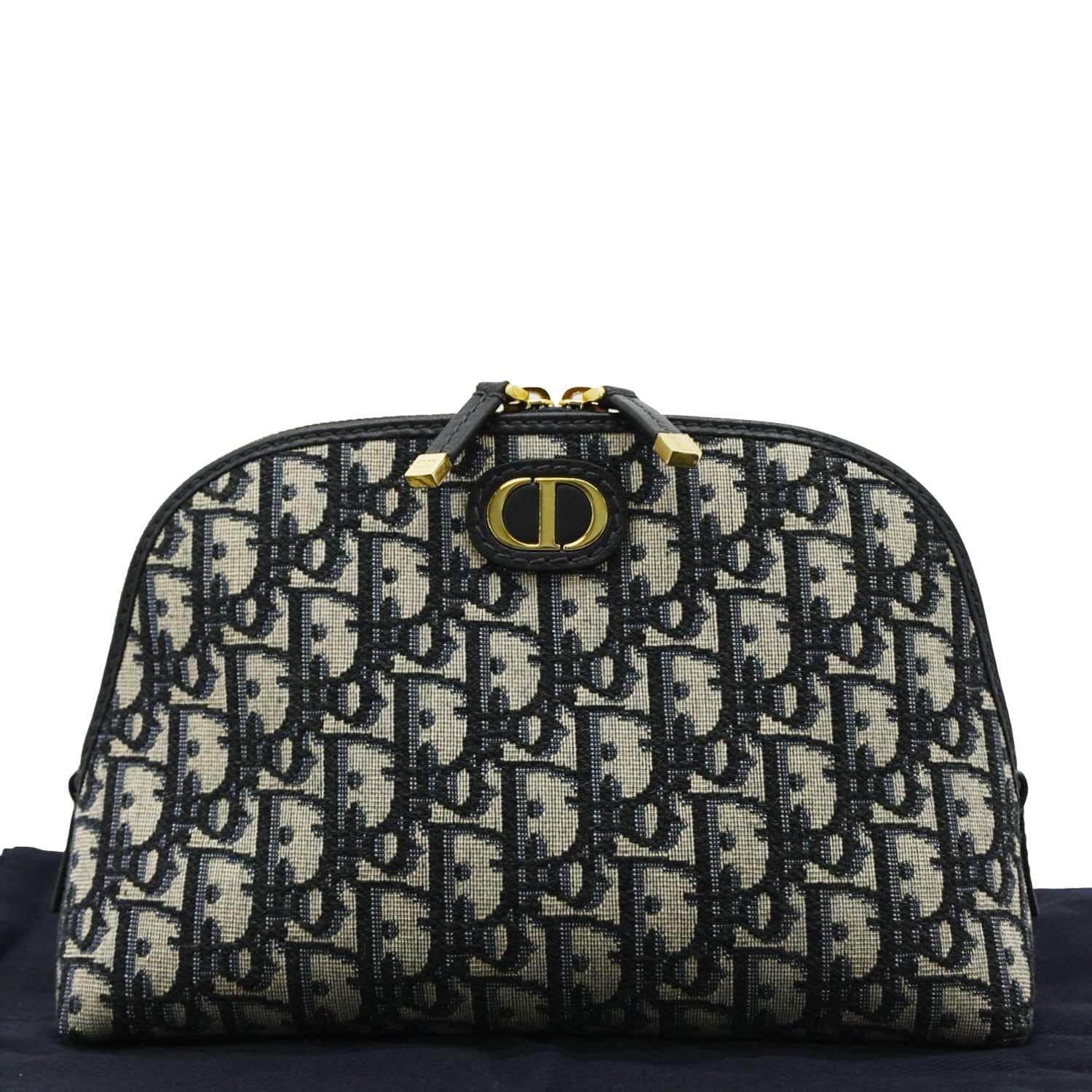CHRISTIAN DIOR 30 Montaigne Aphrodite Oblique Jacquard Pouch Navy Blue