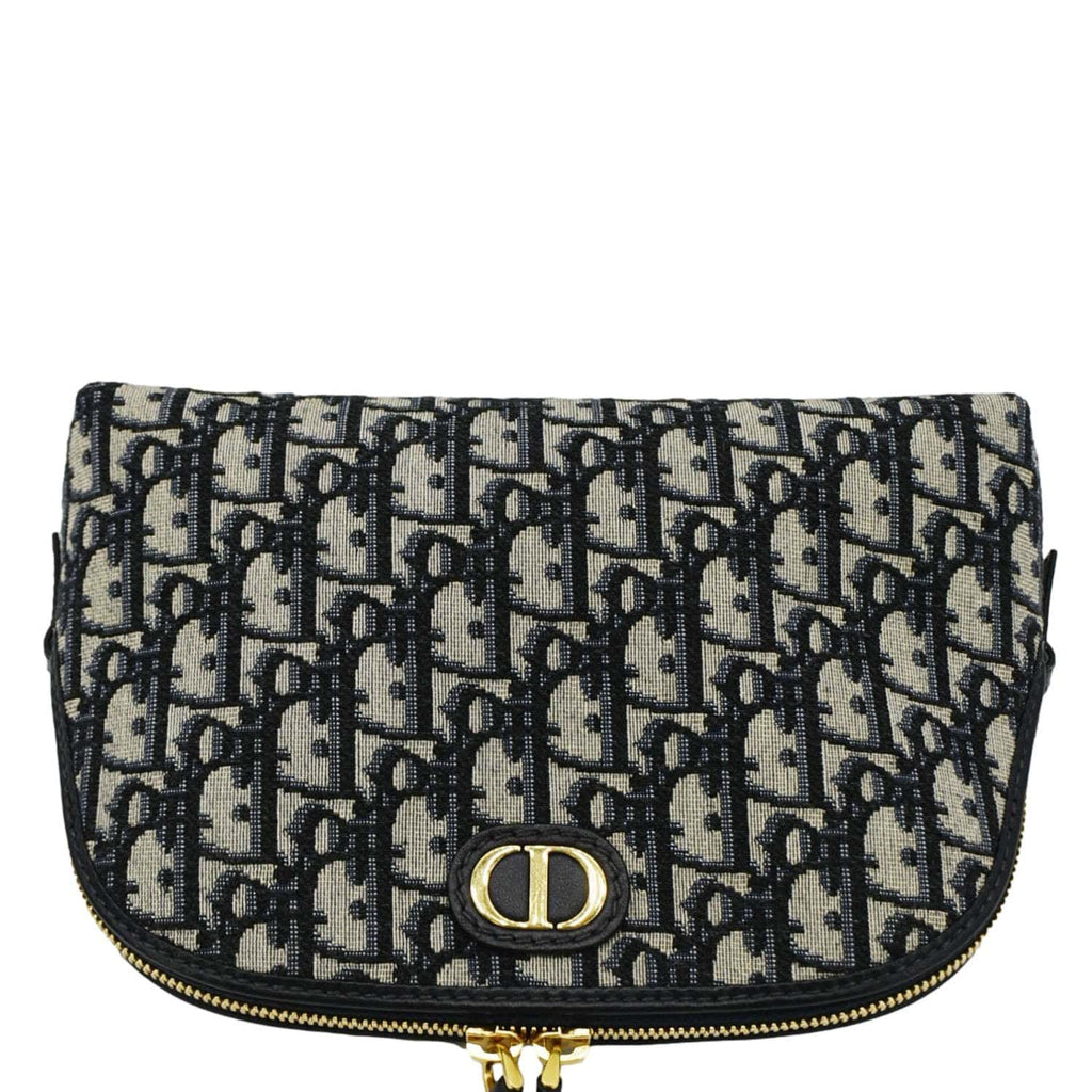 CHRISTIAN DIOR 30 Montaigne Aphrodite Oblique Jacquard Pouch Navy Blue