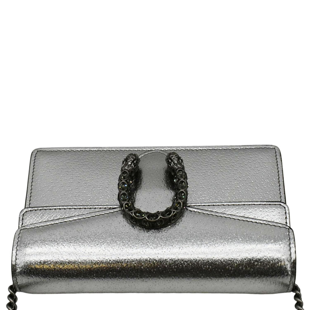 GUCCI Dionysus Super Mini Metallic Leather Crossbody Bag Silver 476432