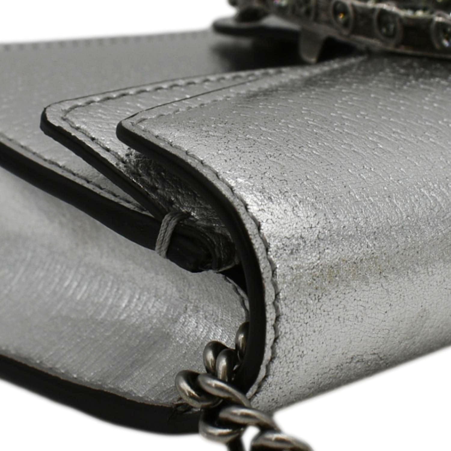 GUCCI Dionysus Super Mini Metallic Leather Crossbody Bag Silver 476432