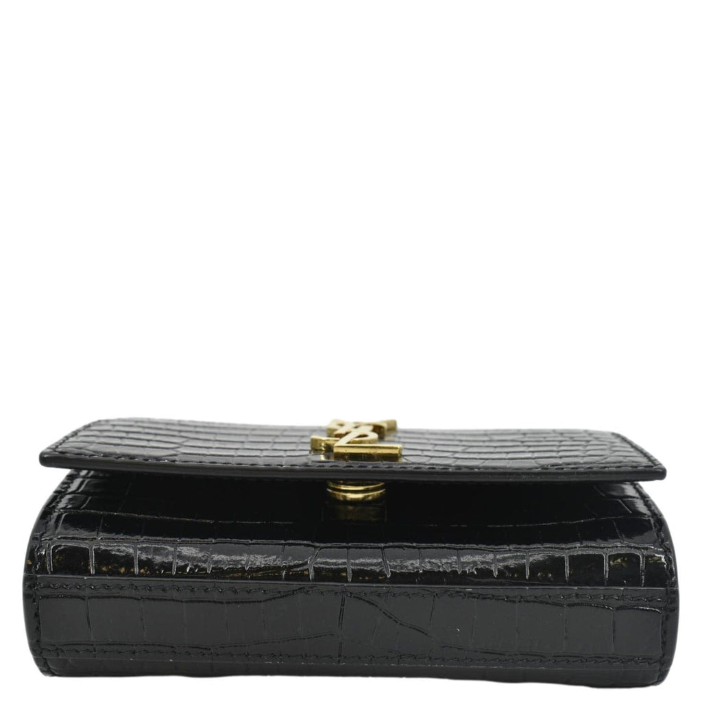 YVES SAINT LAURENT Kate Crocodile Embossed Leather Belt Bag Black