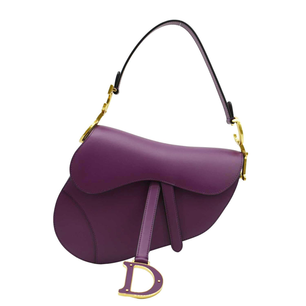 CHRISTIAN DIOR Saddle Leather Satchel Bag Mulberry