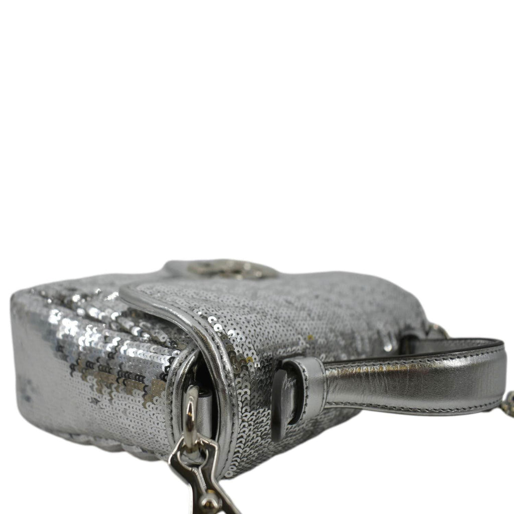 GUCCI GG Marmont Sequin Top Handle Crossbody Bag Silver 583571