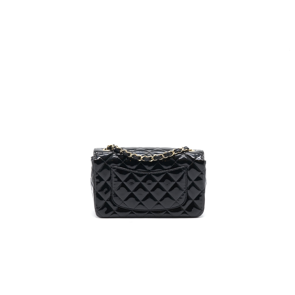 Chanel Mini Rectangular Flap Bag Patent Leather Black with L