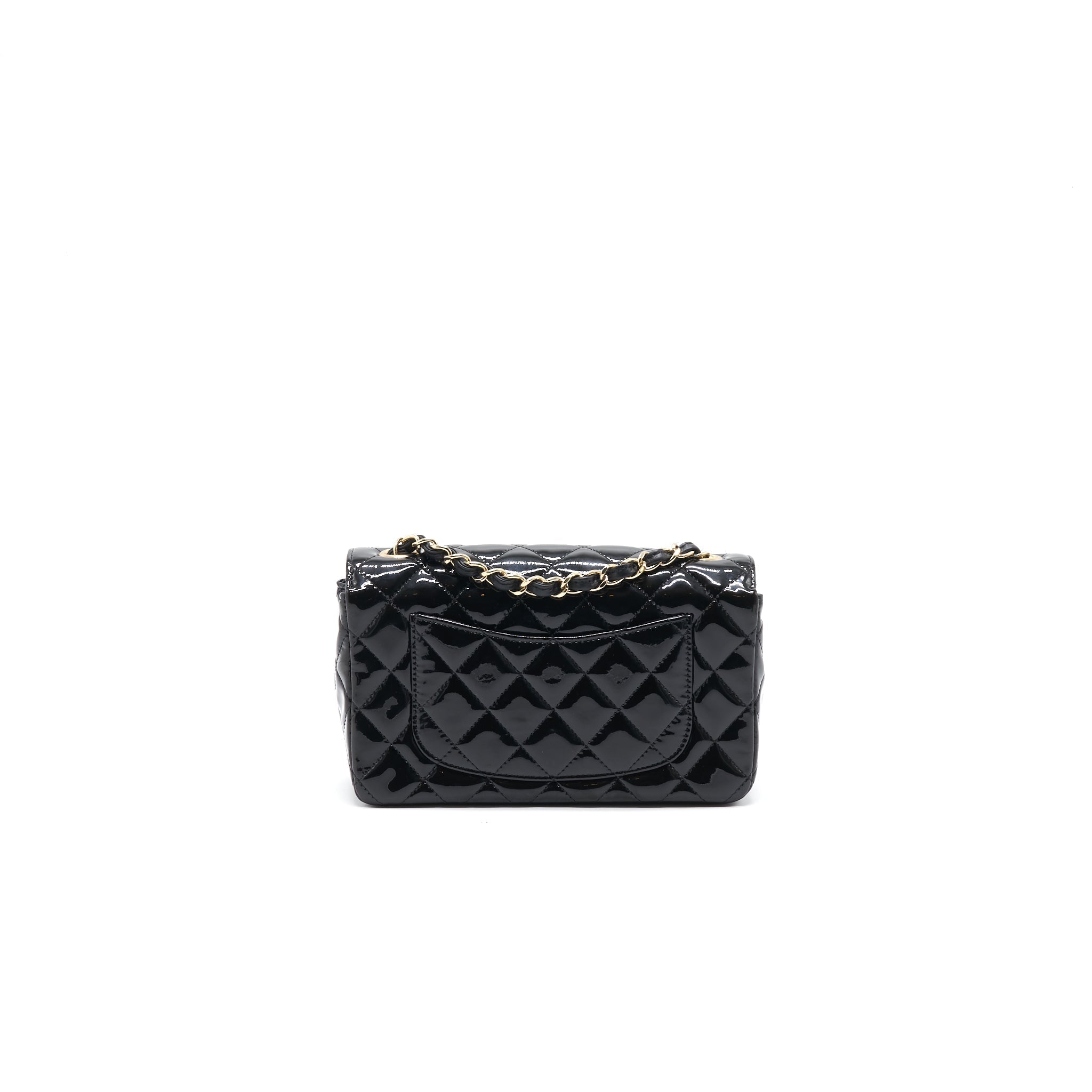 Chanel Mini Rectangular Flap Bag Patent Leather Black with L