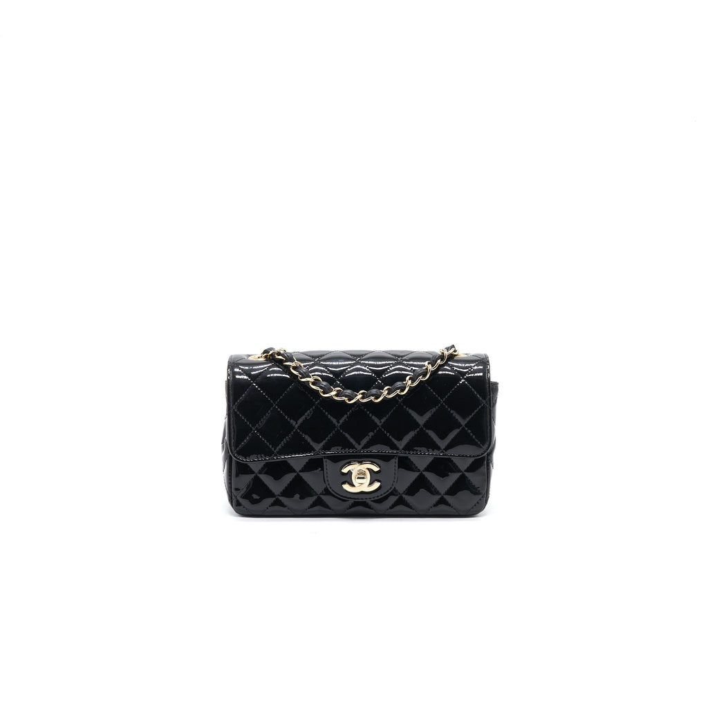 Chanel Mini Rectangular Flap Bag Patent Leather Black with L