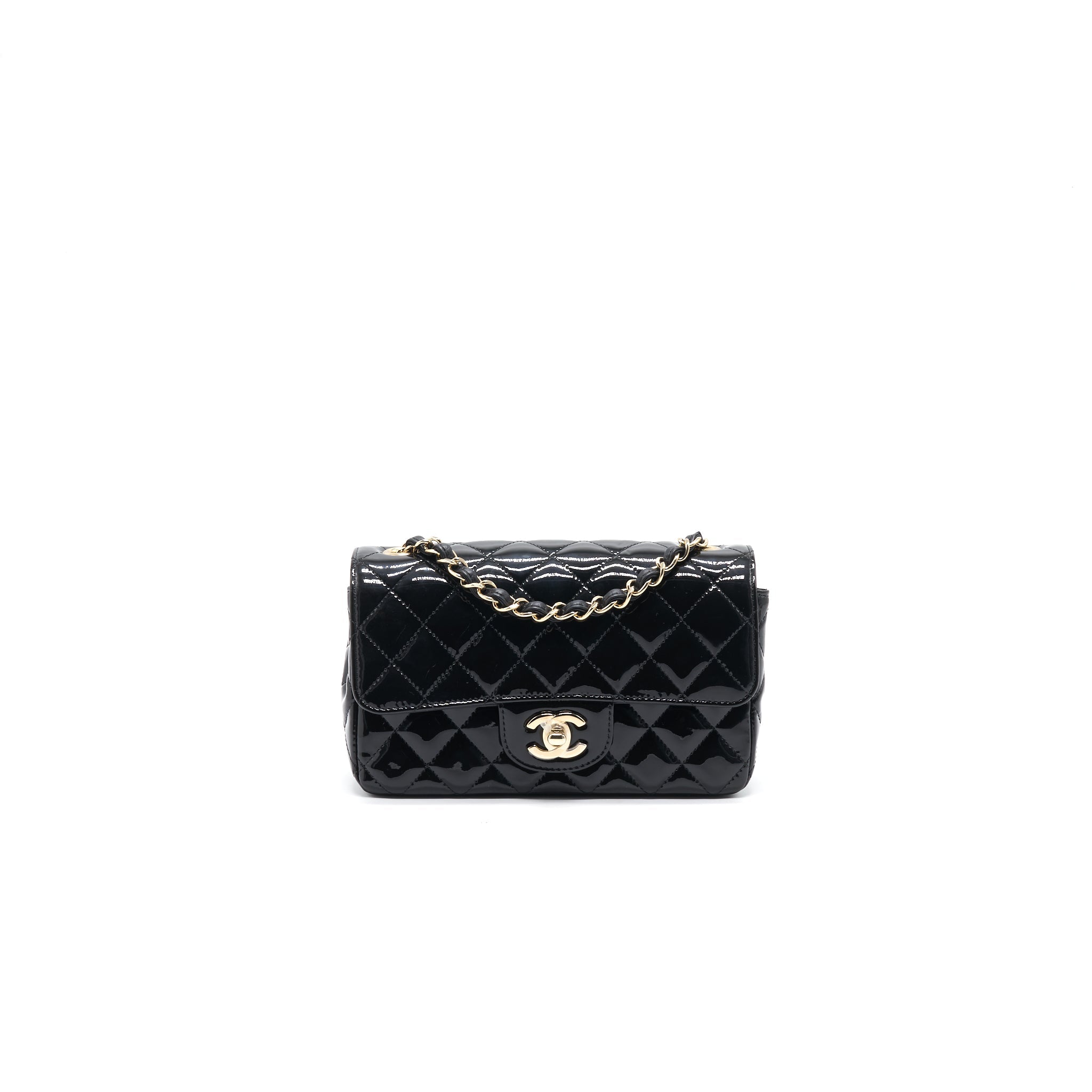 Chanel Mini Rectangular Flap Bag Patent Leather Black with L