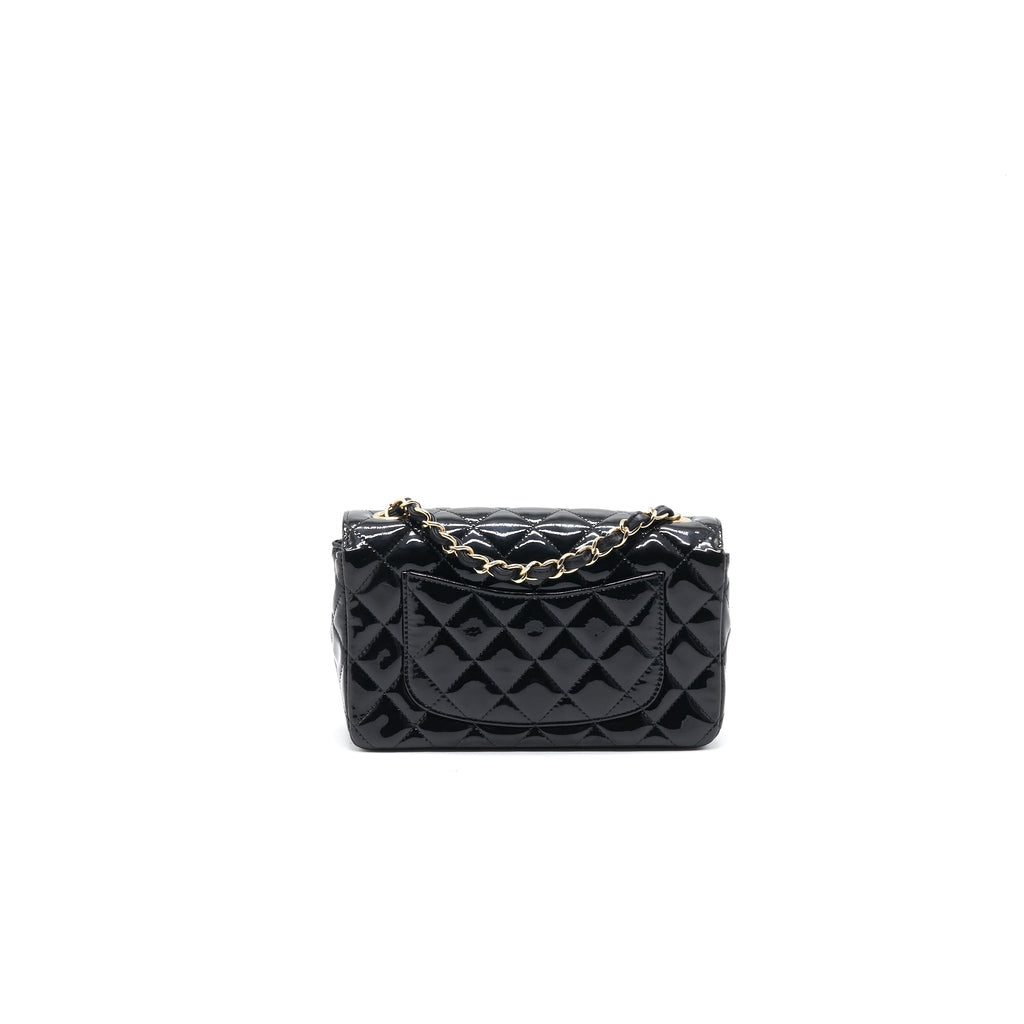 Chanel Mini Rectangular Flap Bag Patent Leather Black with L