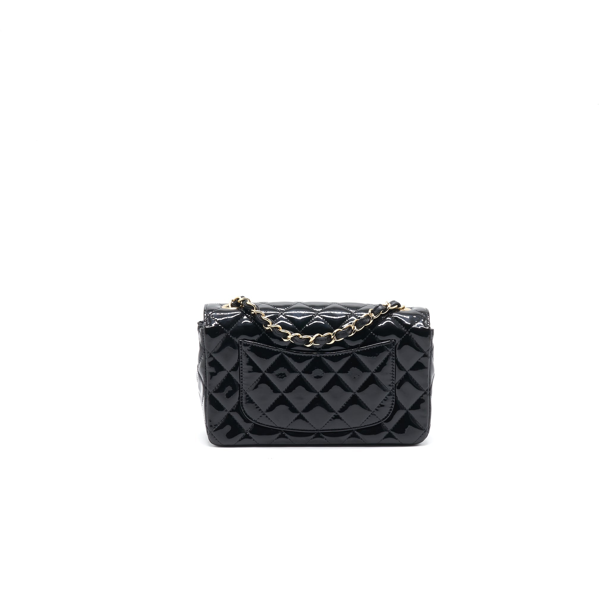 Chanel Mini Rectangular Flap Bag Patent Leather Black with L