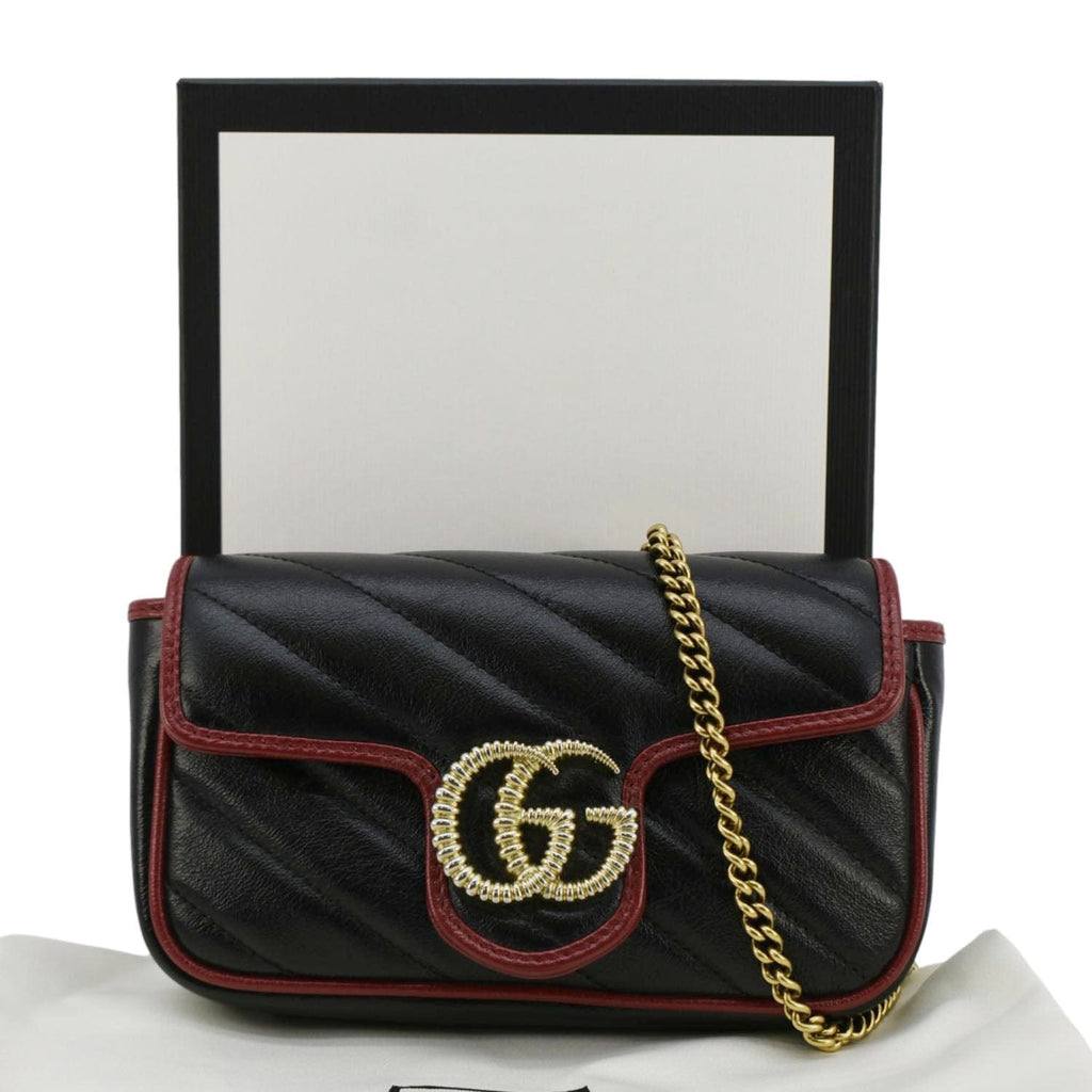 GUCCI GG Marmont Tourchon Mini Matelasse Leather Shoulder Crossbody Bag Black 574969