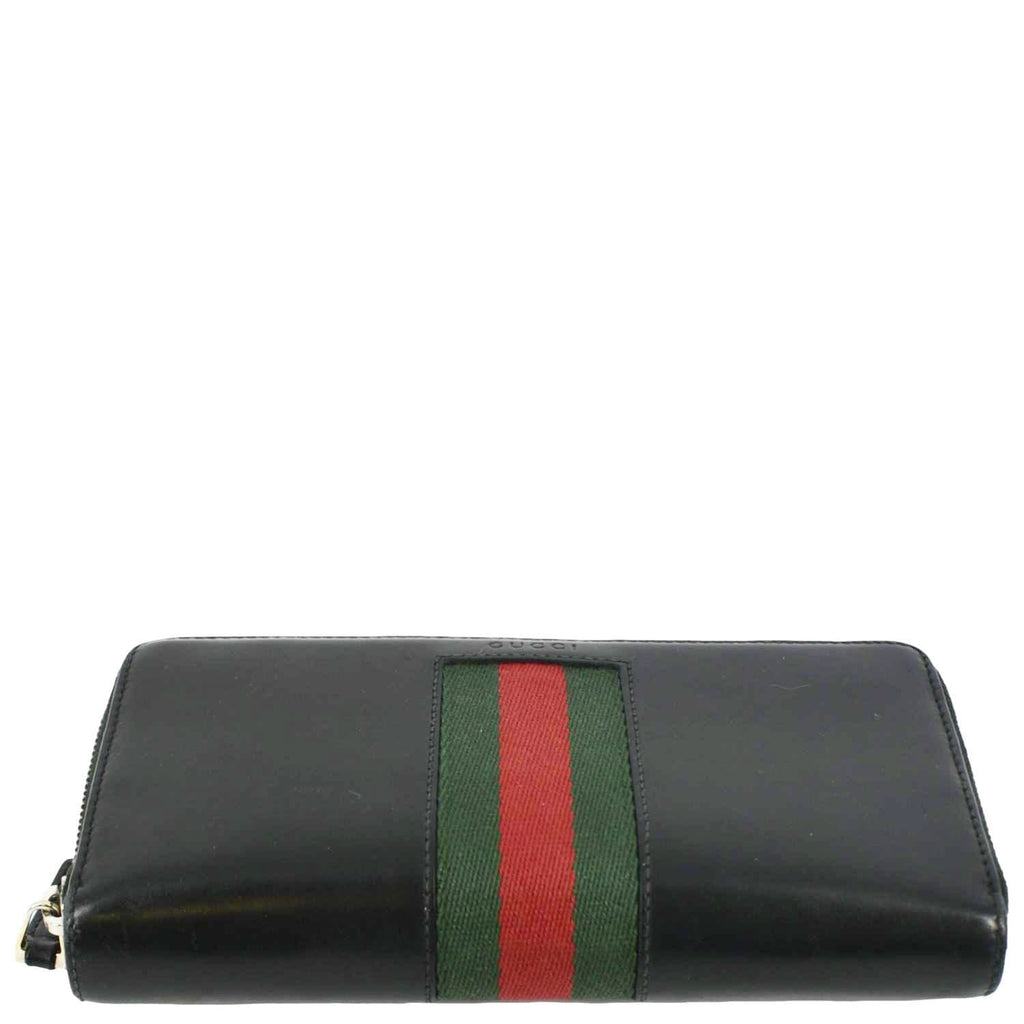 GUCCI Web Stripe Leather Zippy Wallet Black 408831