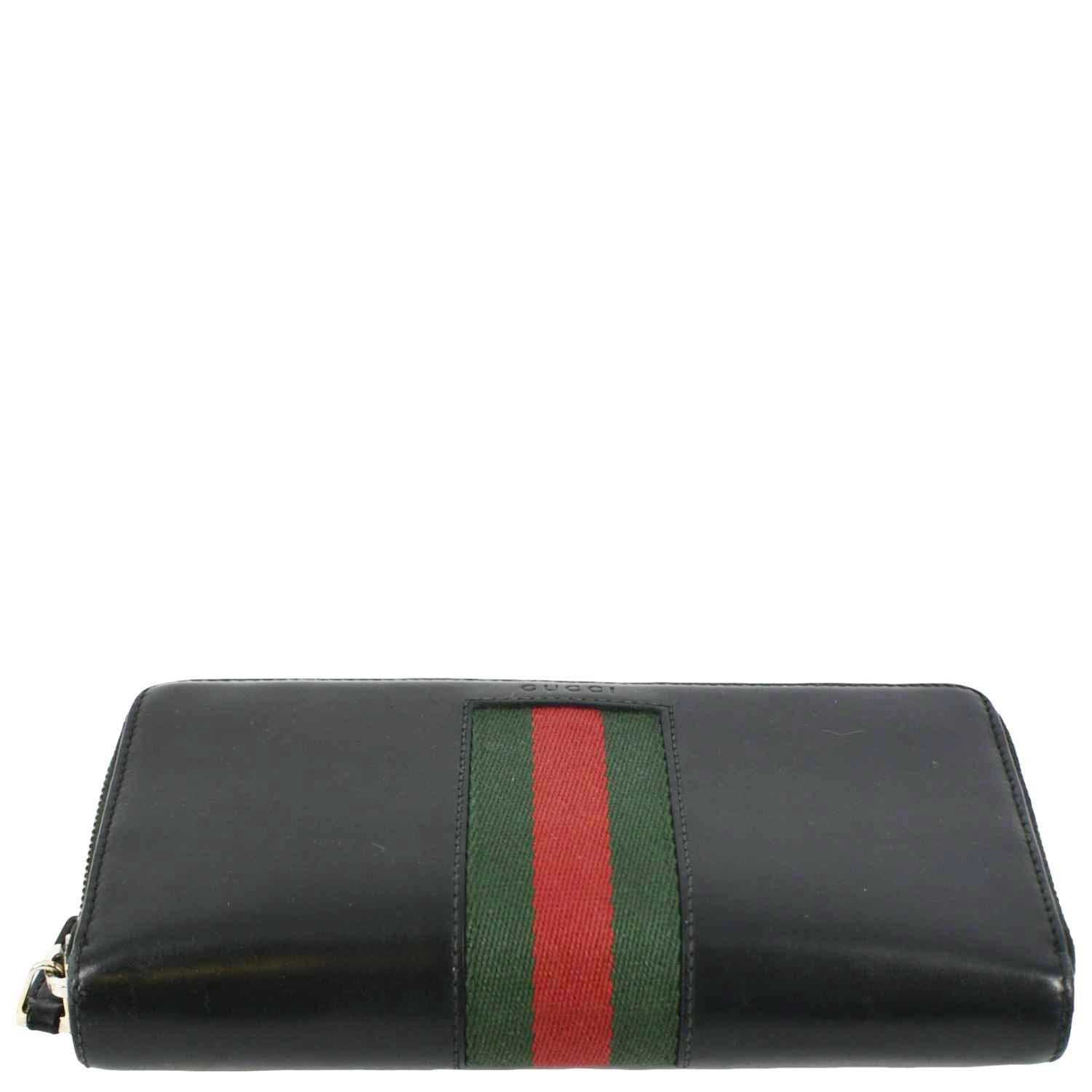 GUCCI Web Stripe Leather Zippy Wallet Black 408831