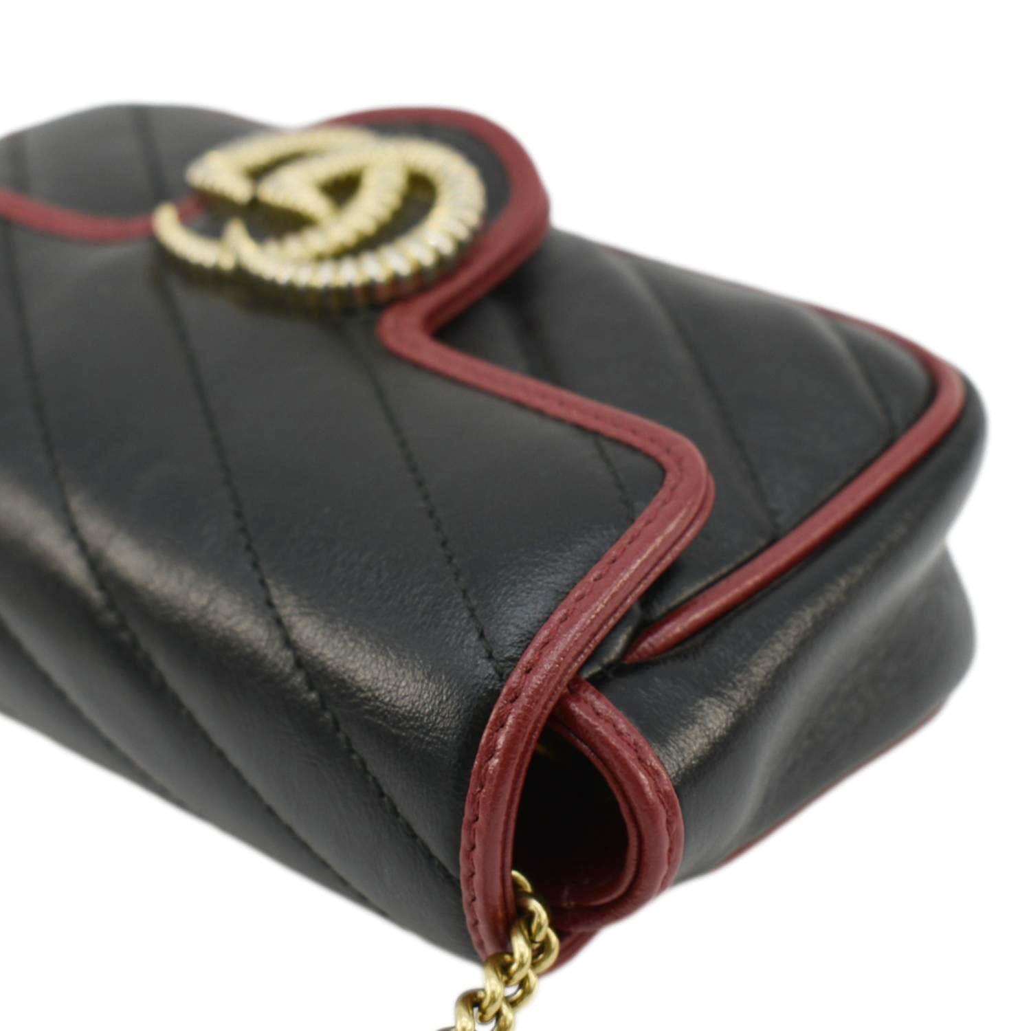 GUCCI GG Marmont Tourchon Mini Matelasse Leather Shoulder Crossbody Bag Black 574969