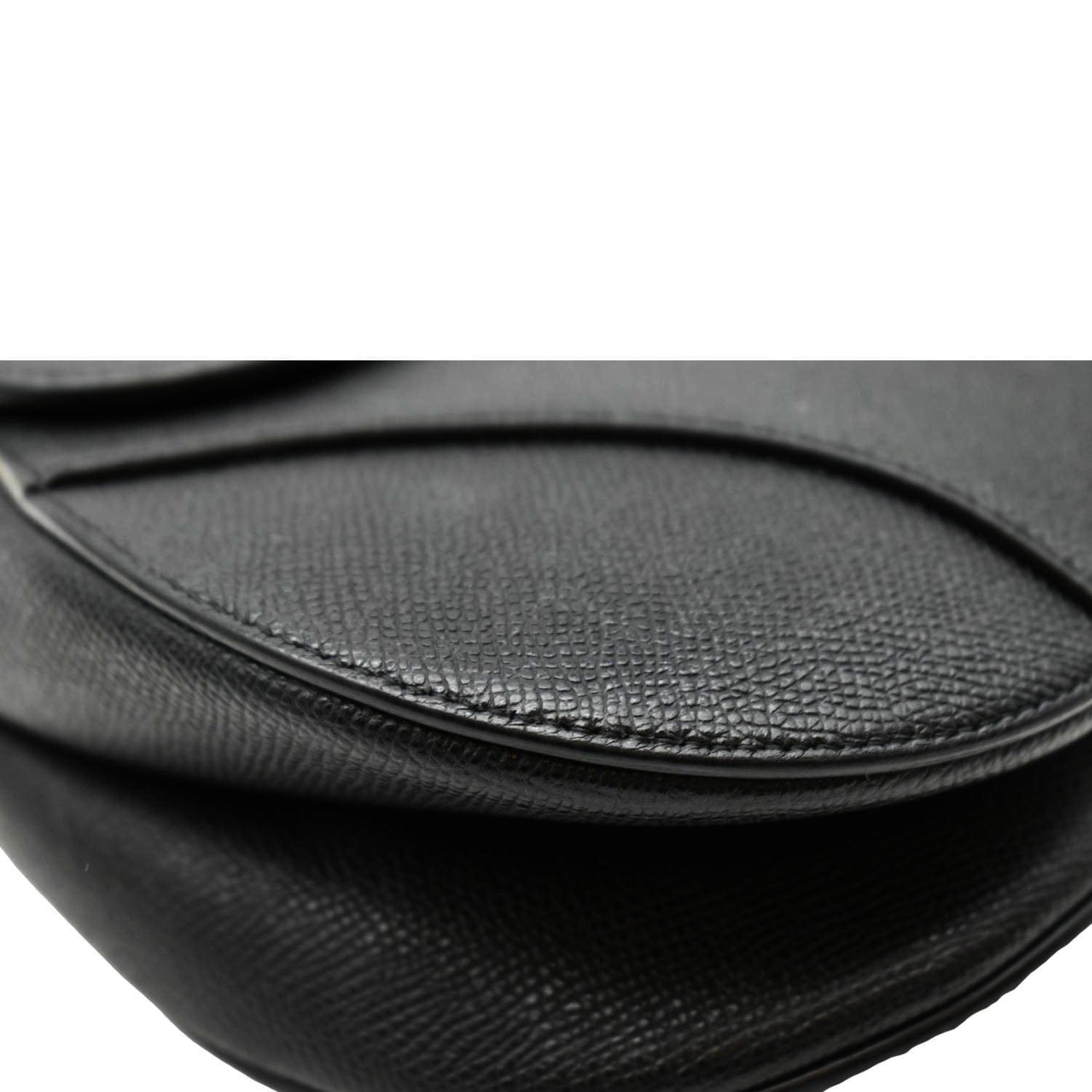 CHRISTIAN DIOR Saddle Grained Leather Satchel Shoulder Bag Black