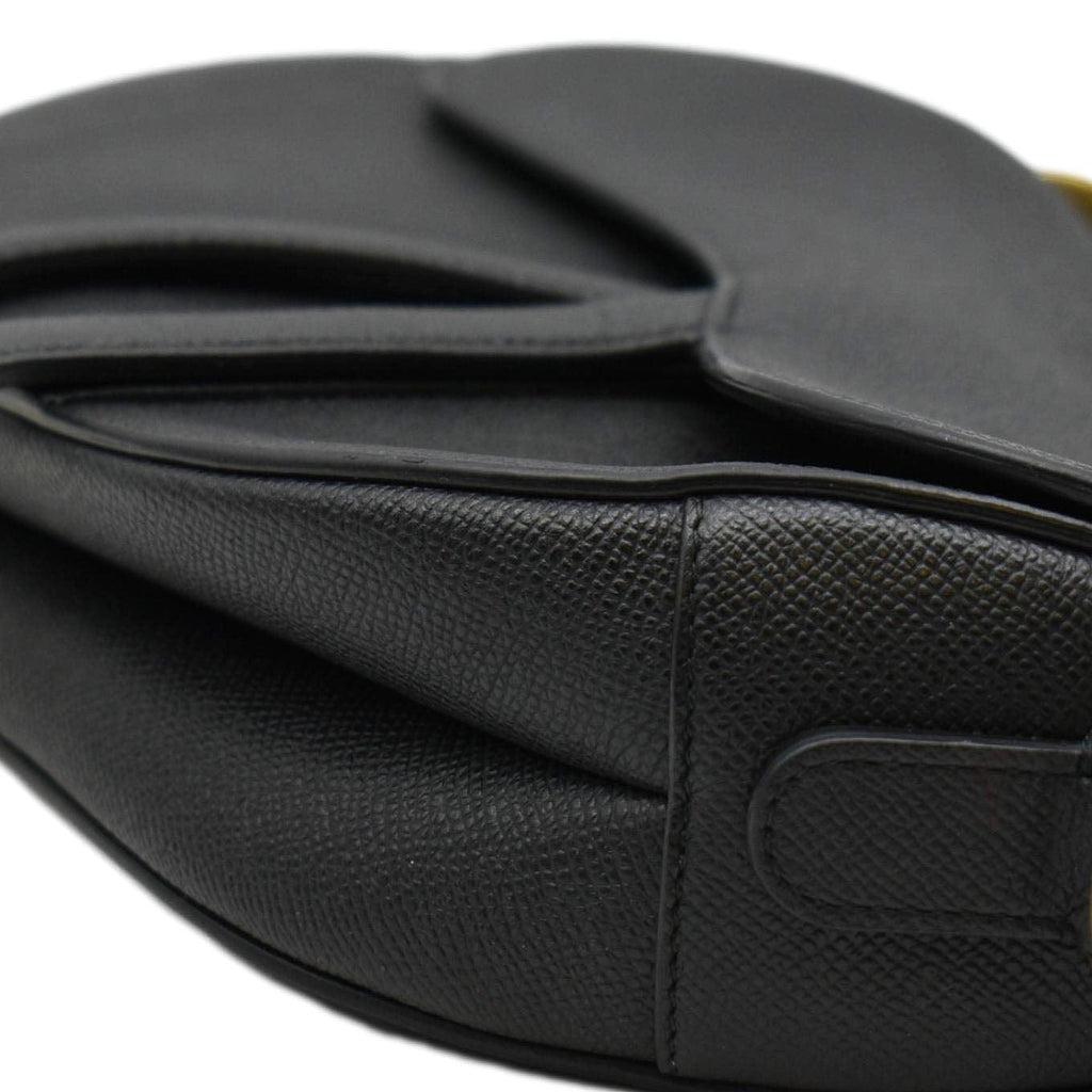 CHRISTIAN DIOR Saddle Grained Leather Satchel Shoulder Bag Black