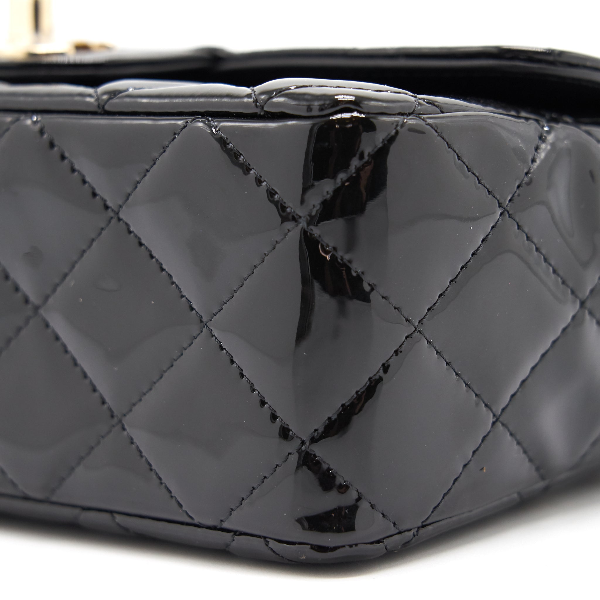 Chanel Mini Rectangular Flap Bag Patent Leather Black with L