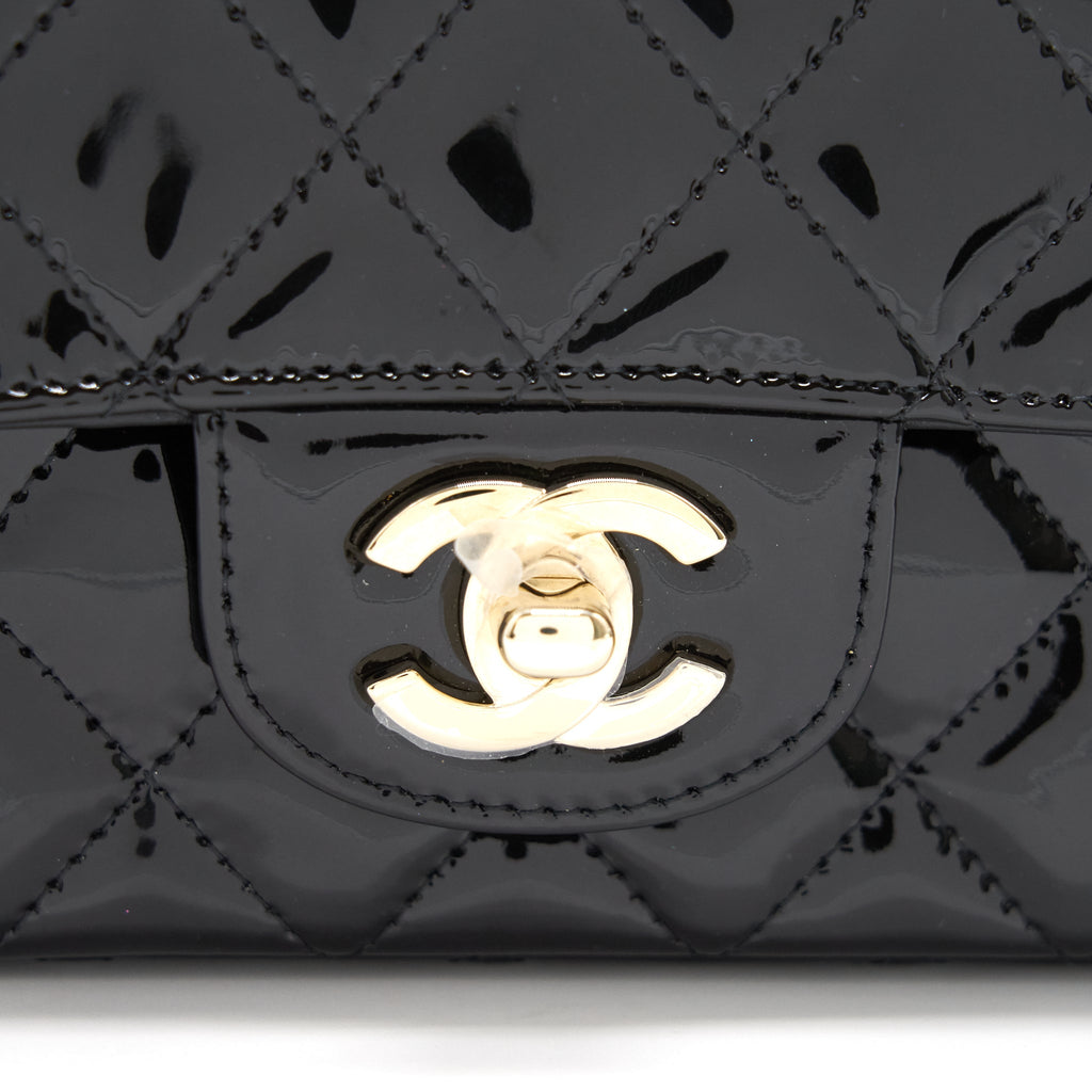 Chanel Mini Rectangular Flap Bag Patent Leather Black with L