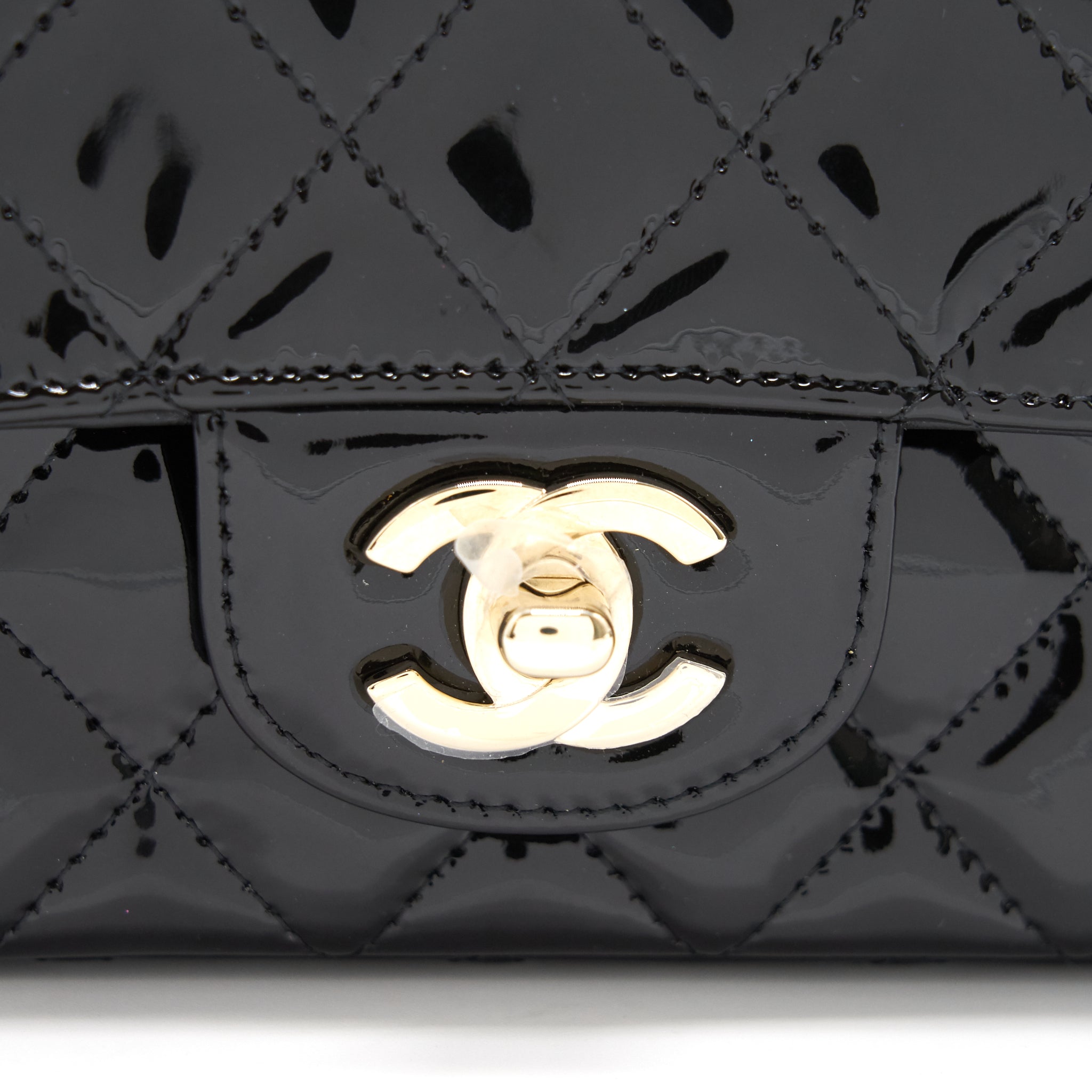 Chanel Mini Rectangular Flap Bag Patent Leather Black with L