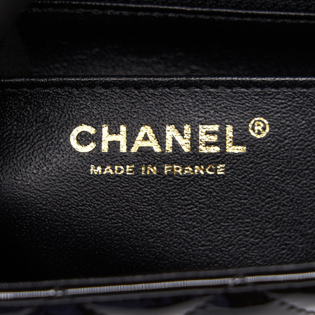 Chanel Mini Rectangular Flap Bag Patent Leather Black with L