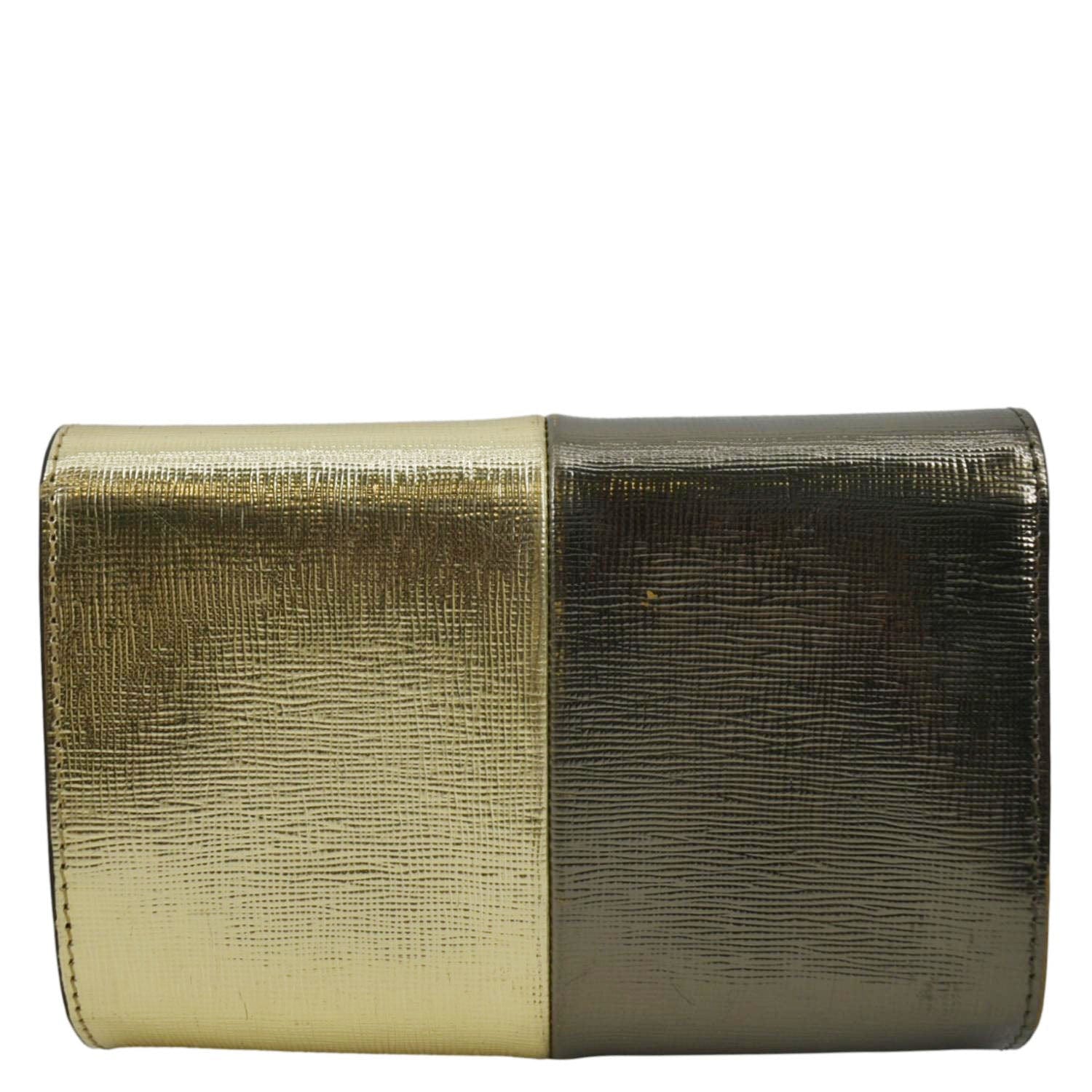 FENDI Mini Rush Saffiano Leather Chain Shoulder Wallet Metallic Gold