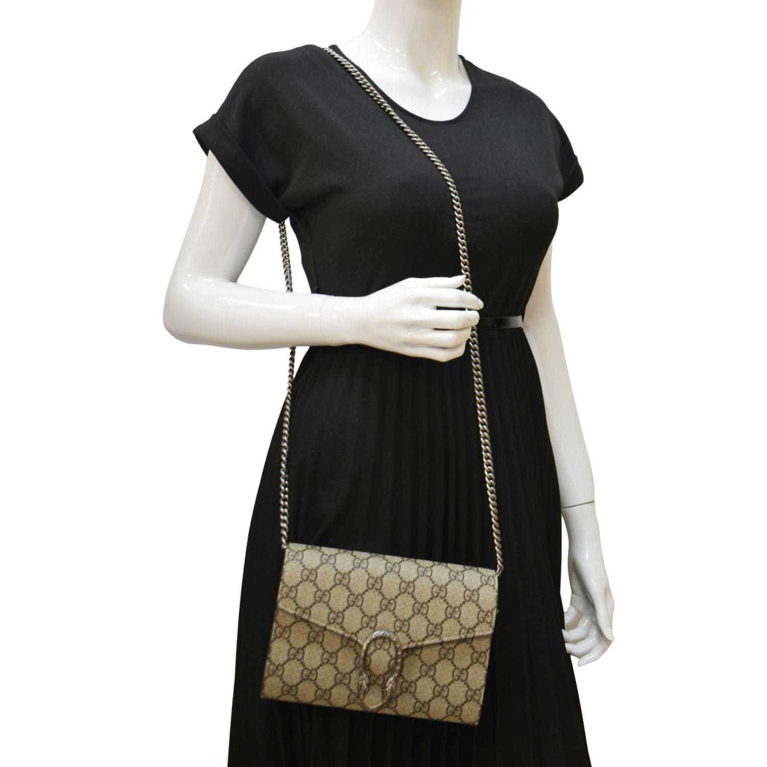 GUCCI Dionysus GG Supreme Crossbody Chain Wallet Beige 401231