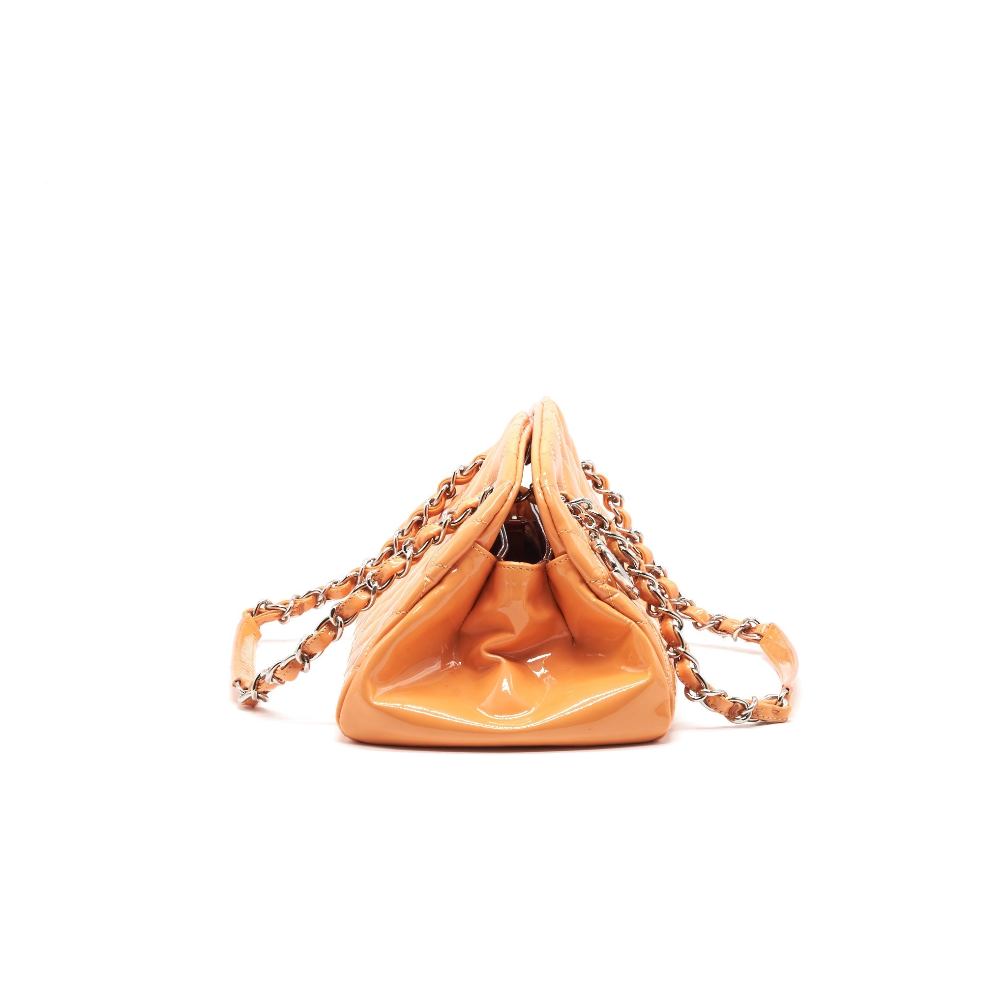 CHANEL Just Mademoiselle Patent Bowling Bag Orange Pink