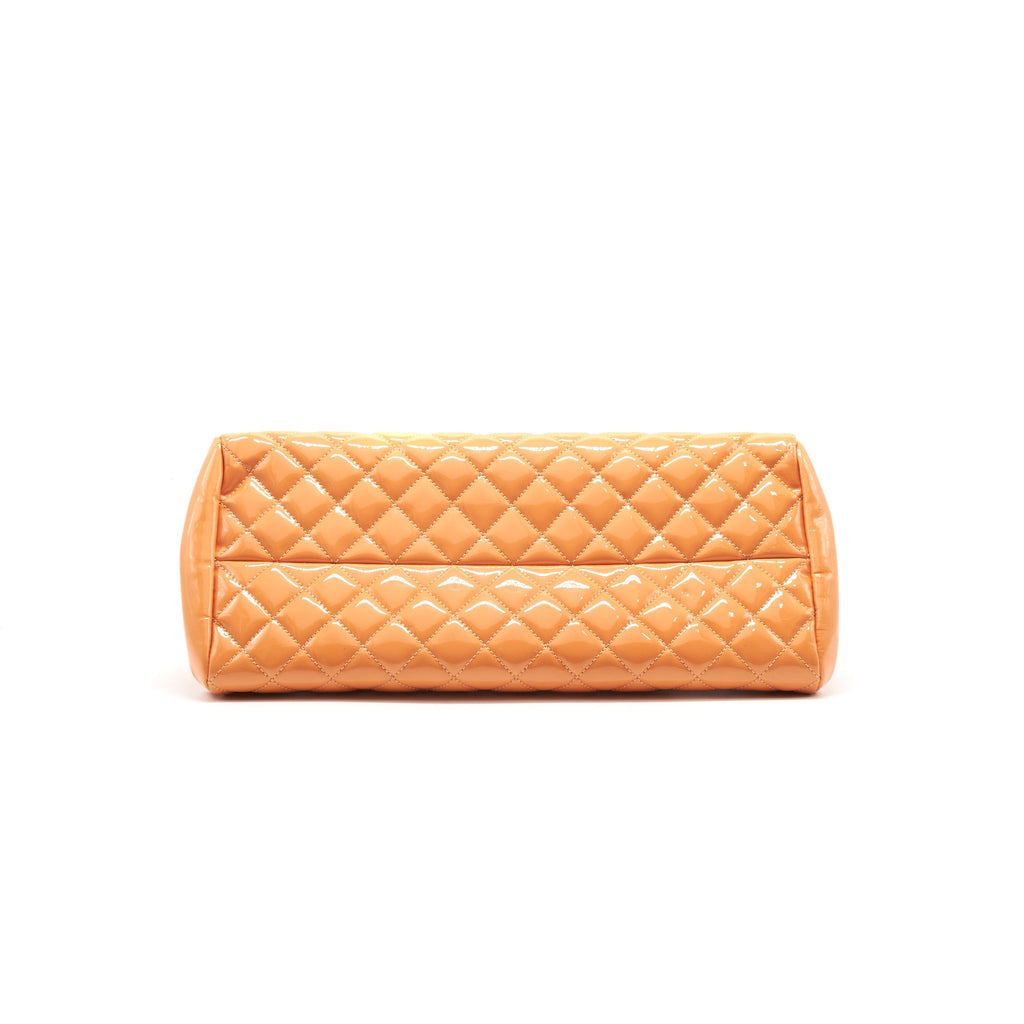 CHANEL Just Mademoiselle Patent Bowling Bag Orange Pink
