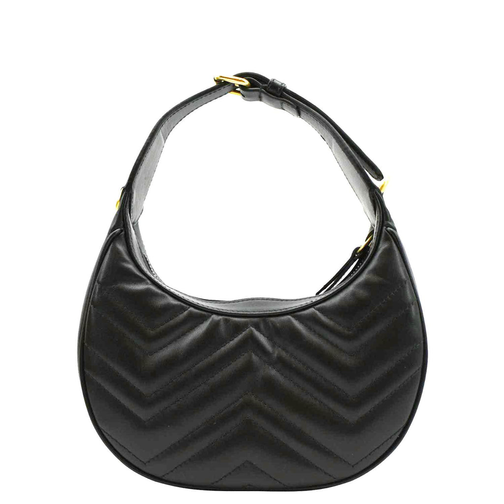 GUCCI GG Marmont Half Moon Mini Leather Shoulder Bag Black 699514