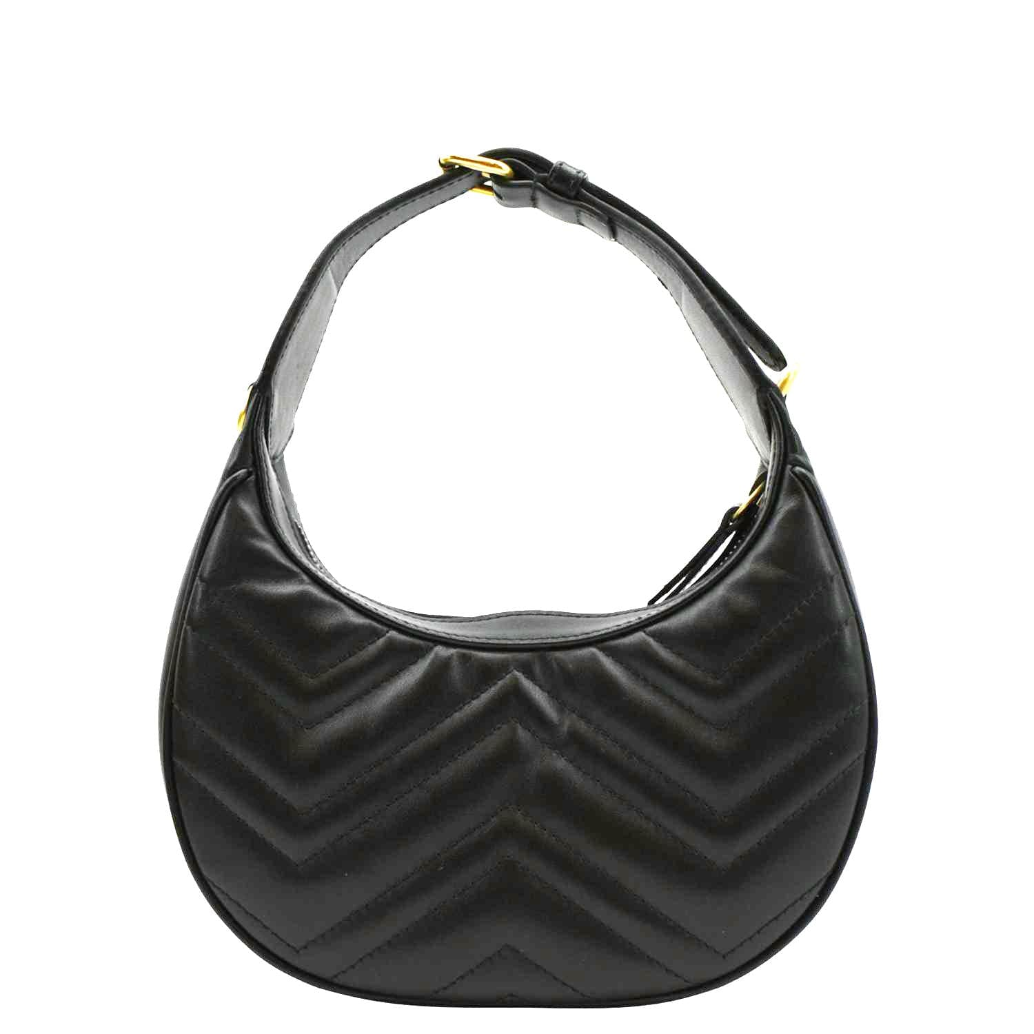 GUCCI GG Marmont Half Moon Mini Leather Shoulder Bag Black 699514