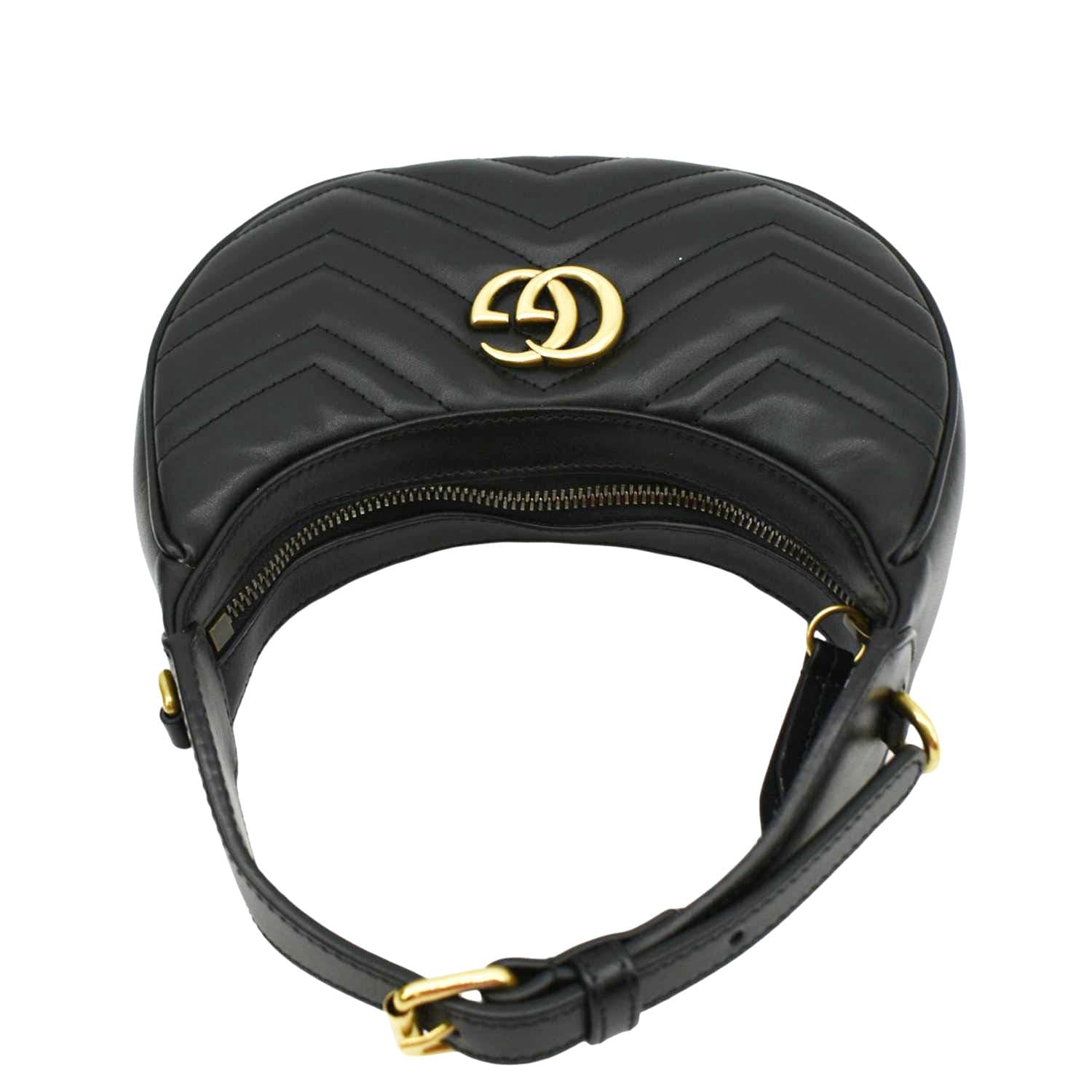 GUCCI GG Marmont Half Moon Mini Leather Shoulder Bag Black 699514