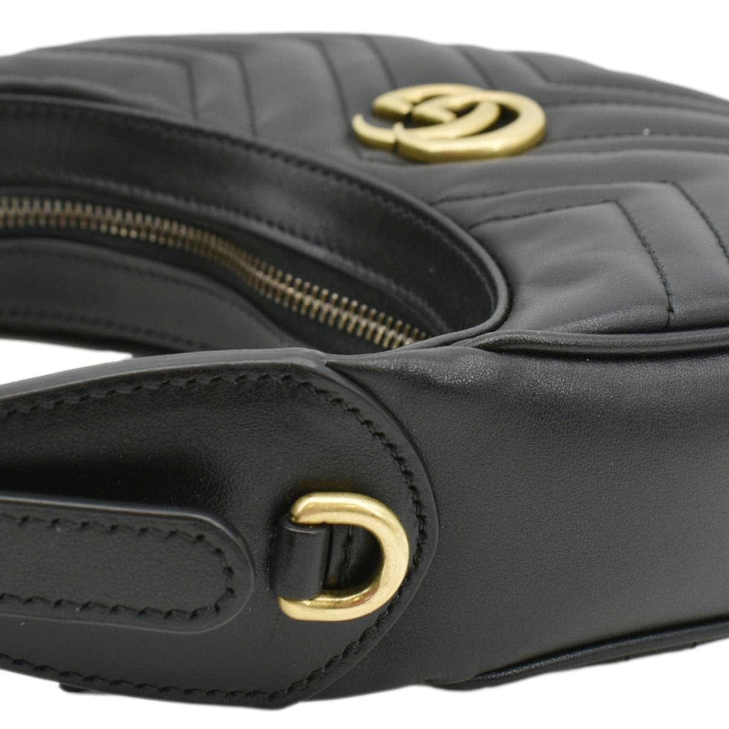 GUCCI GG Marmont Half Moon Mini Leather Shoulder Bag Black 699514