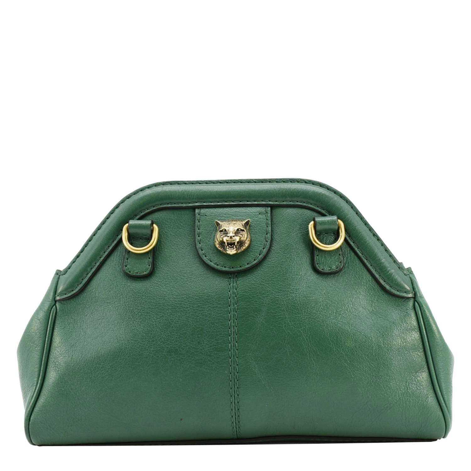 GUCCI Re(Belle) Tiger head Leather Shoulder Bag Green 524620