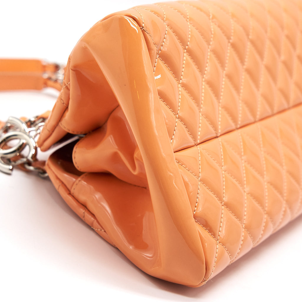 CHANEL Just Mademoiselle Patent Bowling Bag Orange Pink