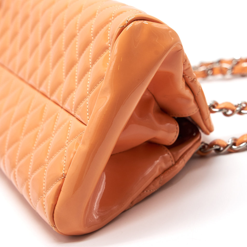 CHANEL Just Mademoiselle Patent Bowling Bag Orange Pink