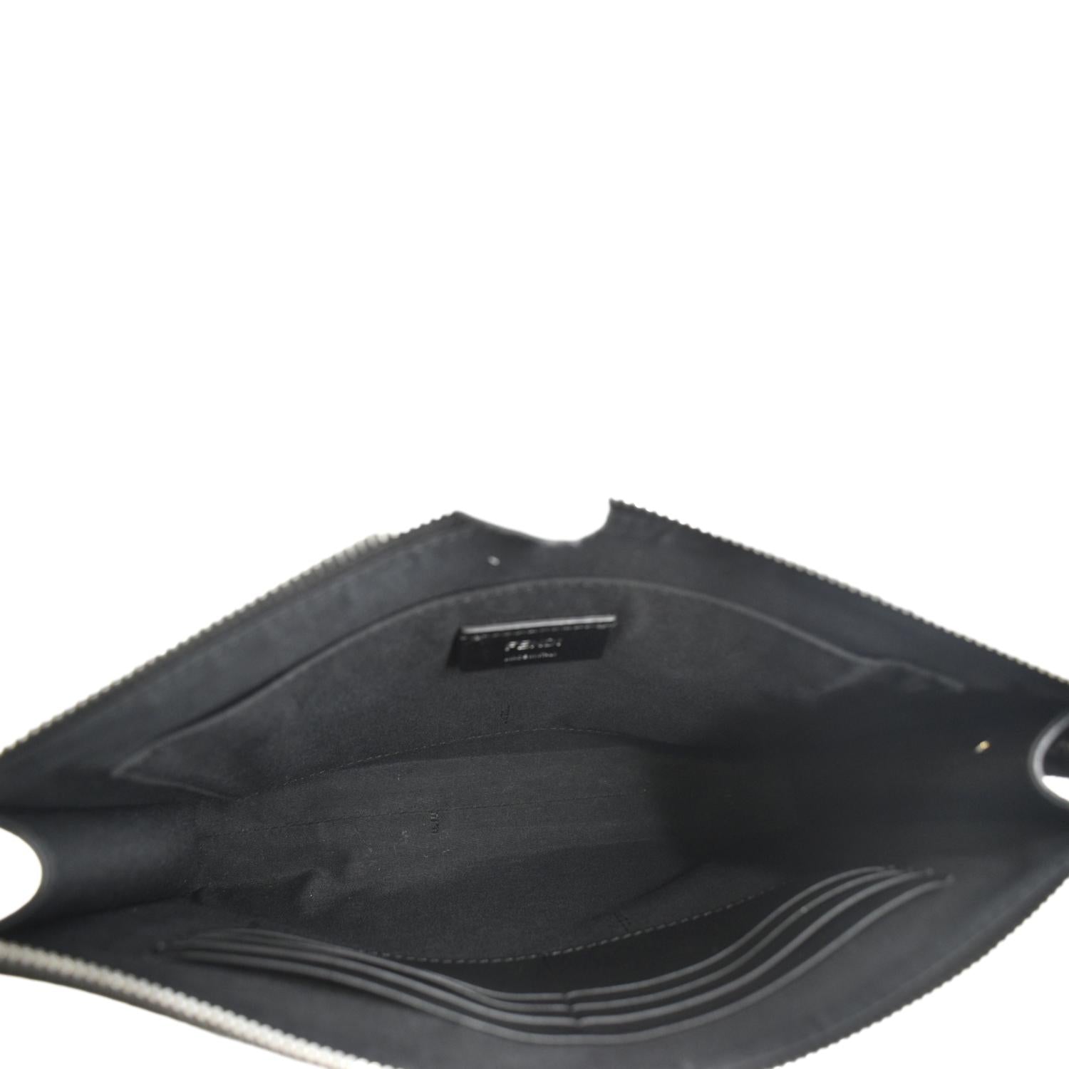 FENDI Leather Clutch Zip Pouch Black