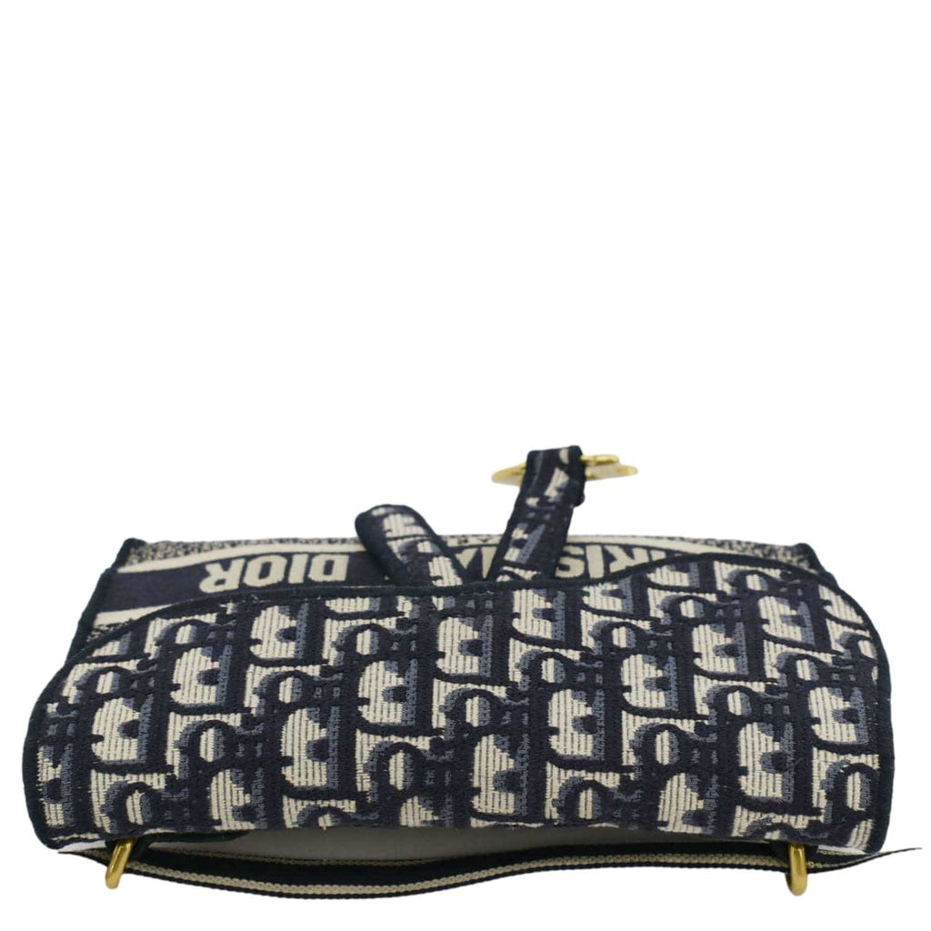 CHRISTIAN DIOR Saddle Slim Oblique Canvas Crossbody Bag Navy Blue