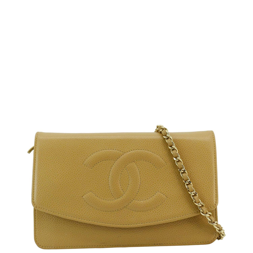 CHANEL Timeless Caviar Leather Wallet On Chain Clutch Crossbody Bag Beige