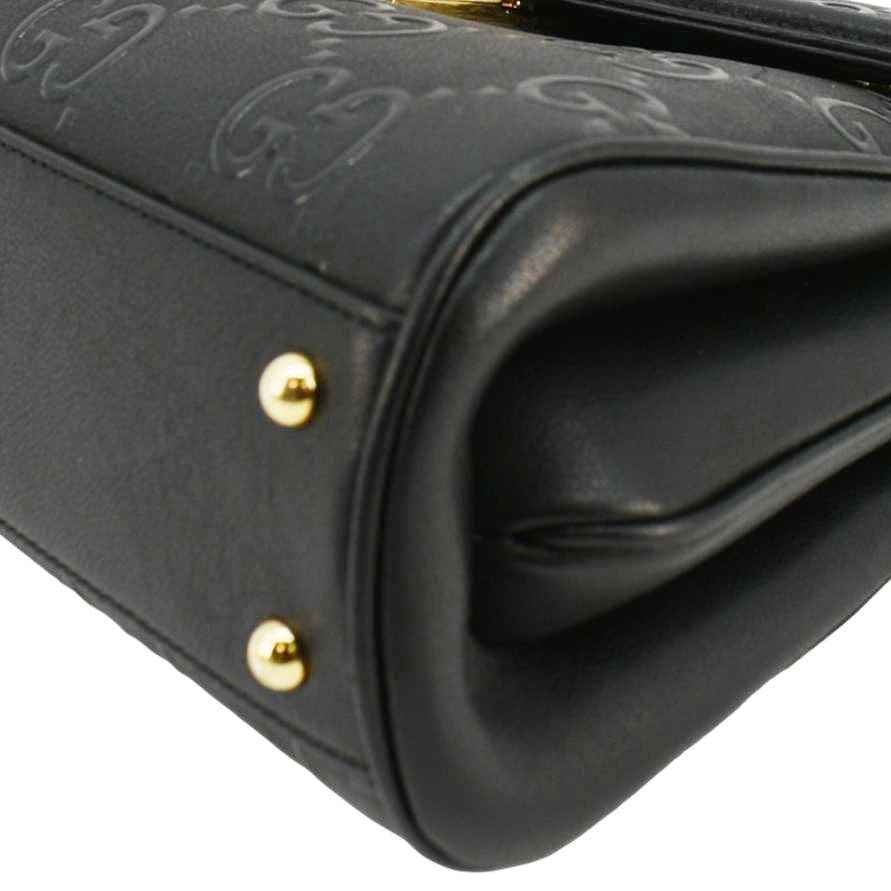 GUCCI Small GG Leather Top Handle Shoulder Bag Black 675791