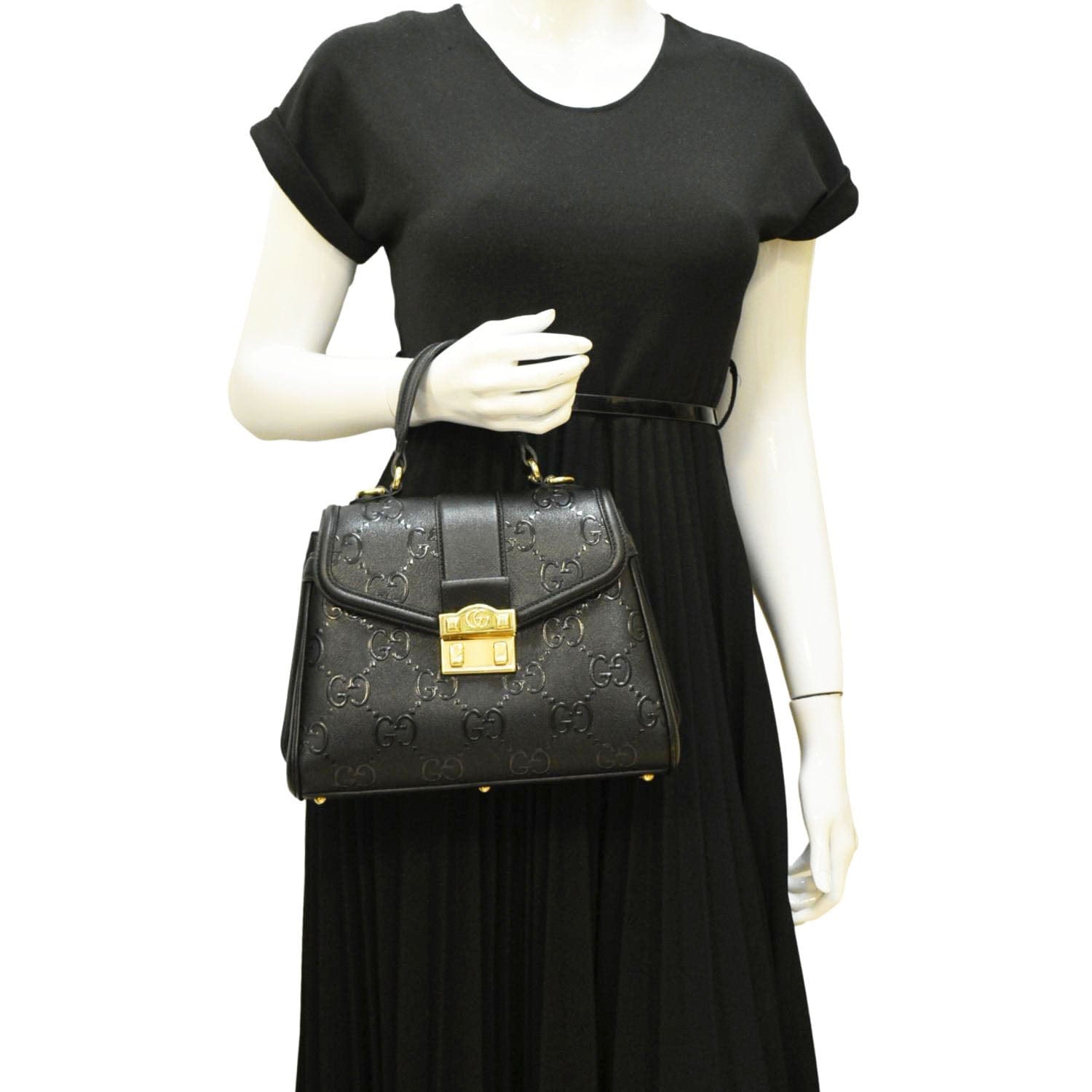 GUCCI Small GG Leather Top Handle Shoulder Bag Black 675791