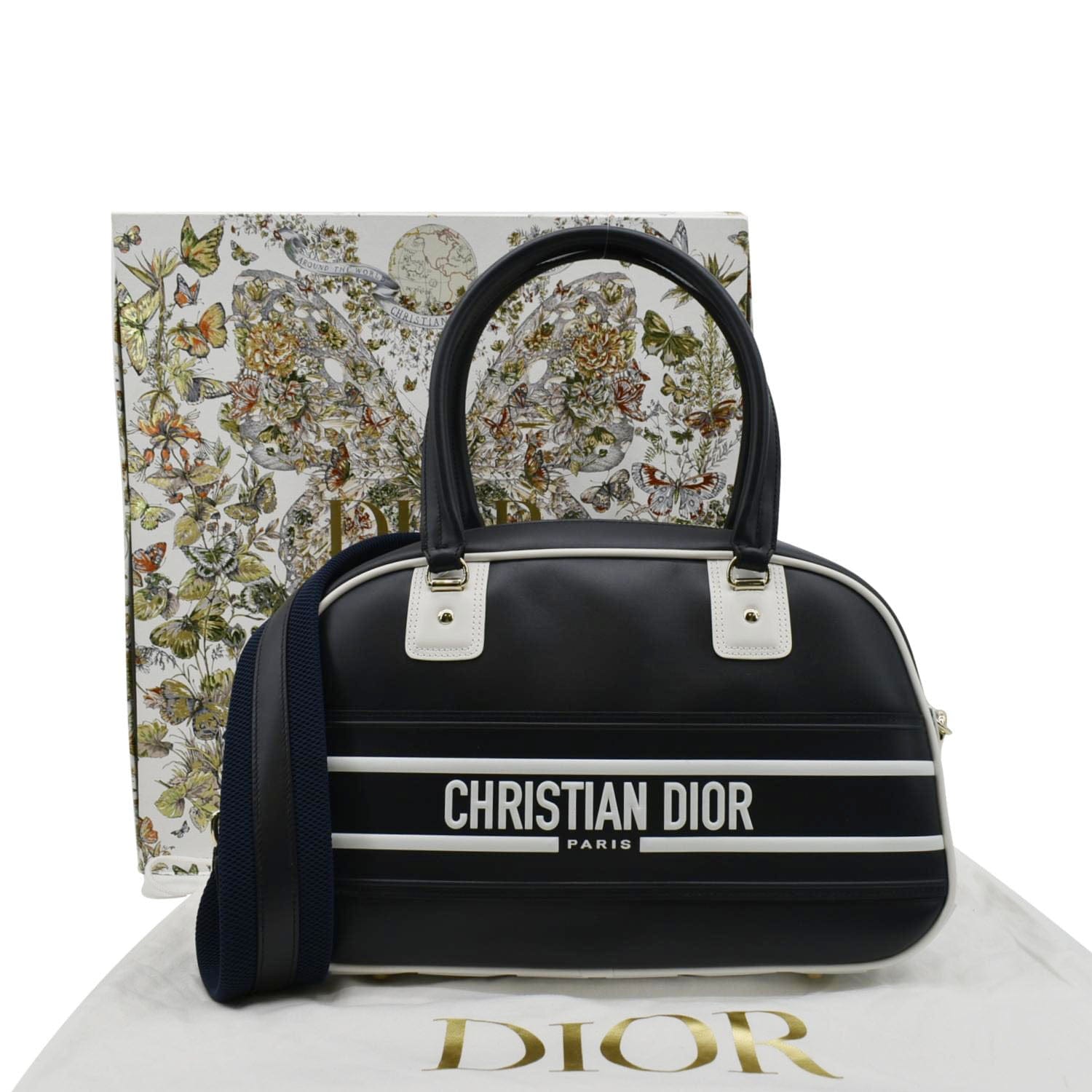 CHRISTIAN DIOR Vibe Zip Bowling Medium Leather Shoulder Bag Navy Blue