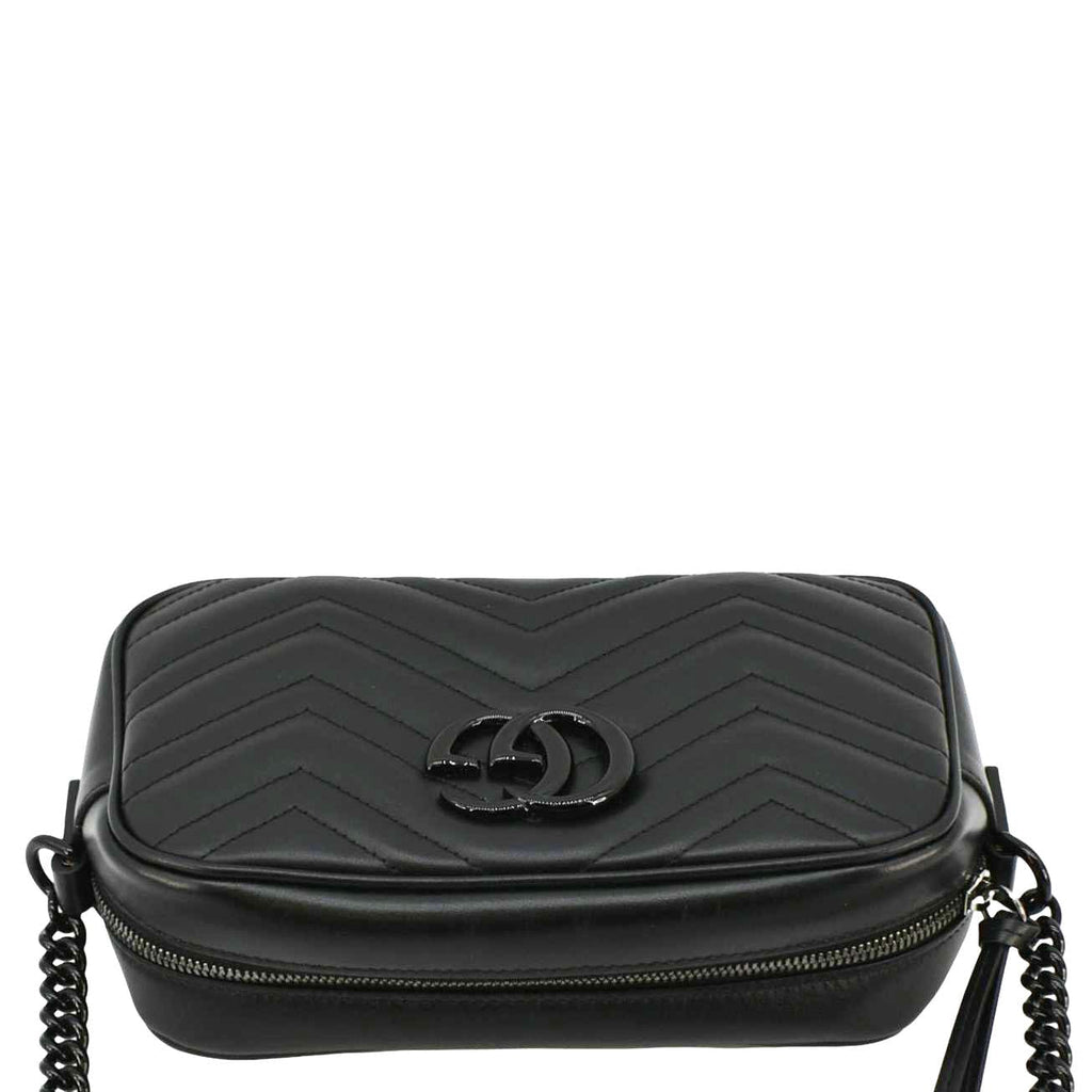 GUCCI GG Marmont Matelasse Chevron Leather Camera Crossbody Bag Black 447632