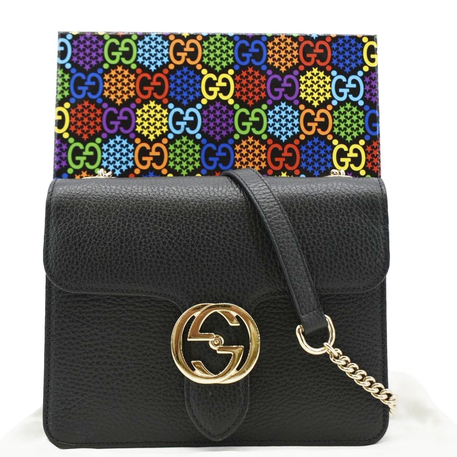 GUCCI Interlocking GG Leather Crossbody Bag Black 510304