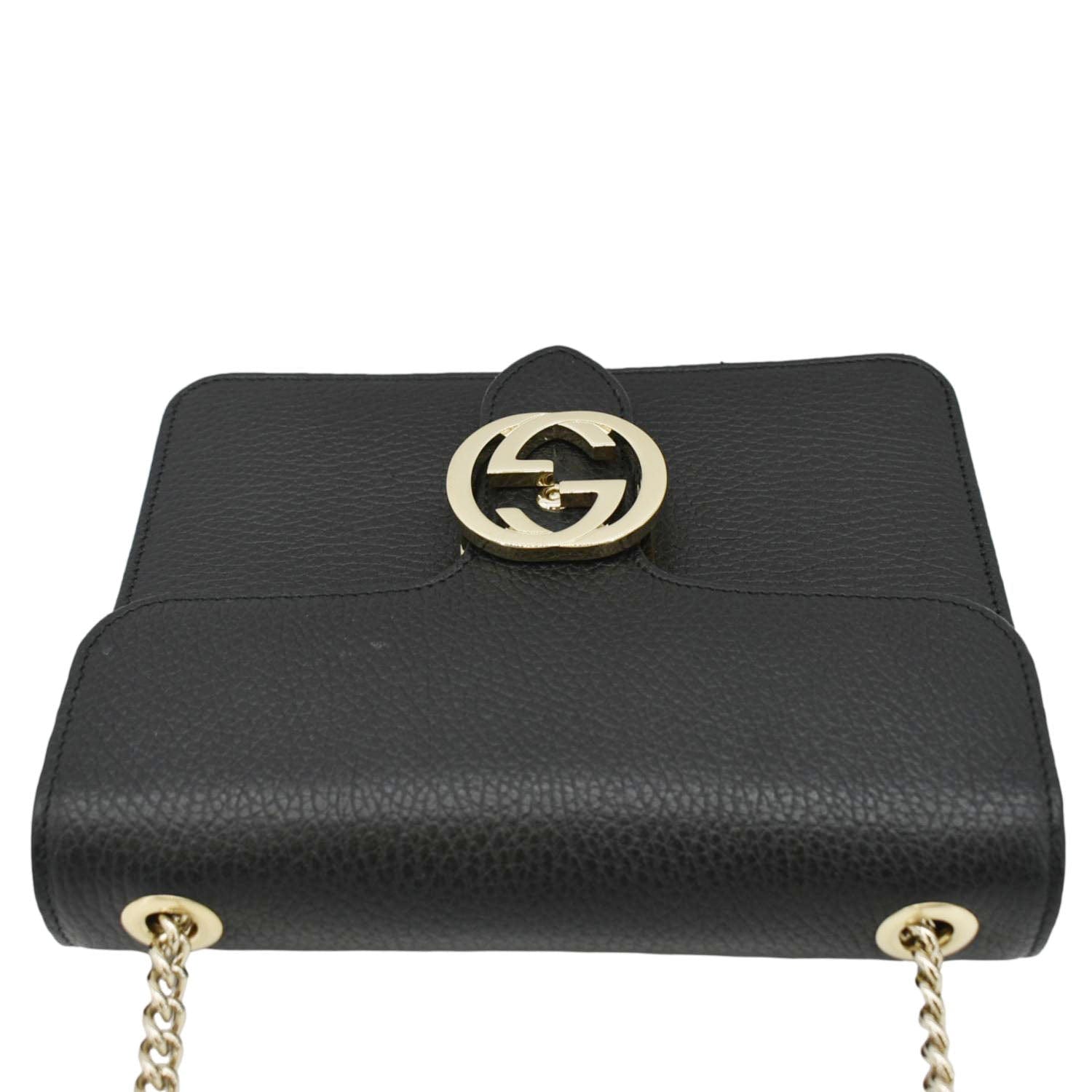 GUCCI Interlocking GG Leather Crossbody Bag Black 510304