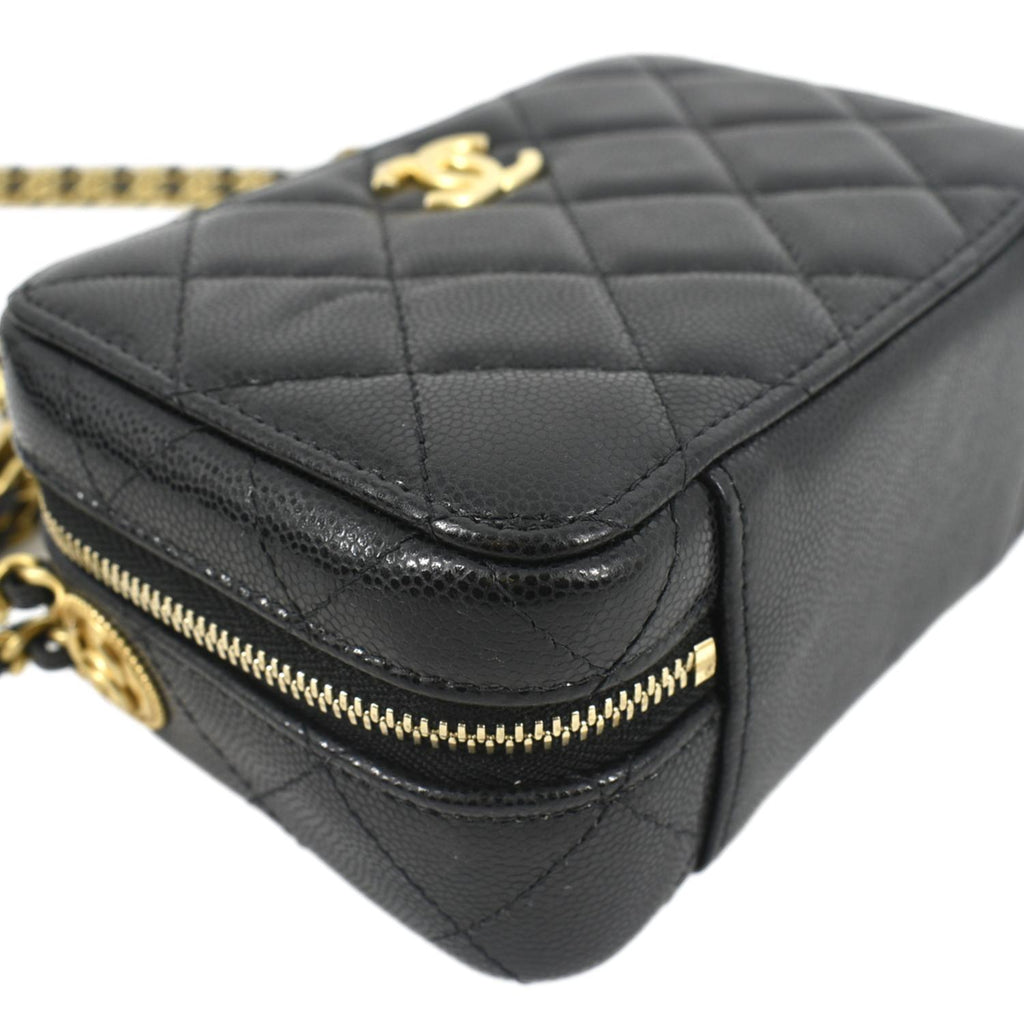 CHANEL Twist Your Buttons Quilted Caviar Leather Crossbody Clutch Bag Black
