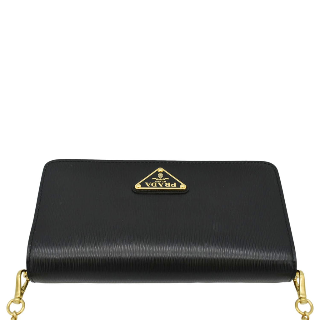 PRADA Wallet on Chain Leather Clutch Crossbody Bag Black