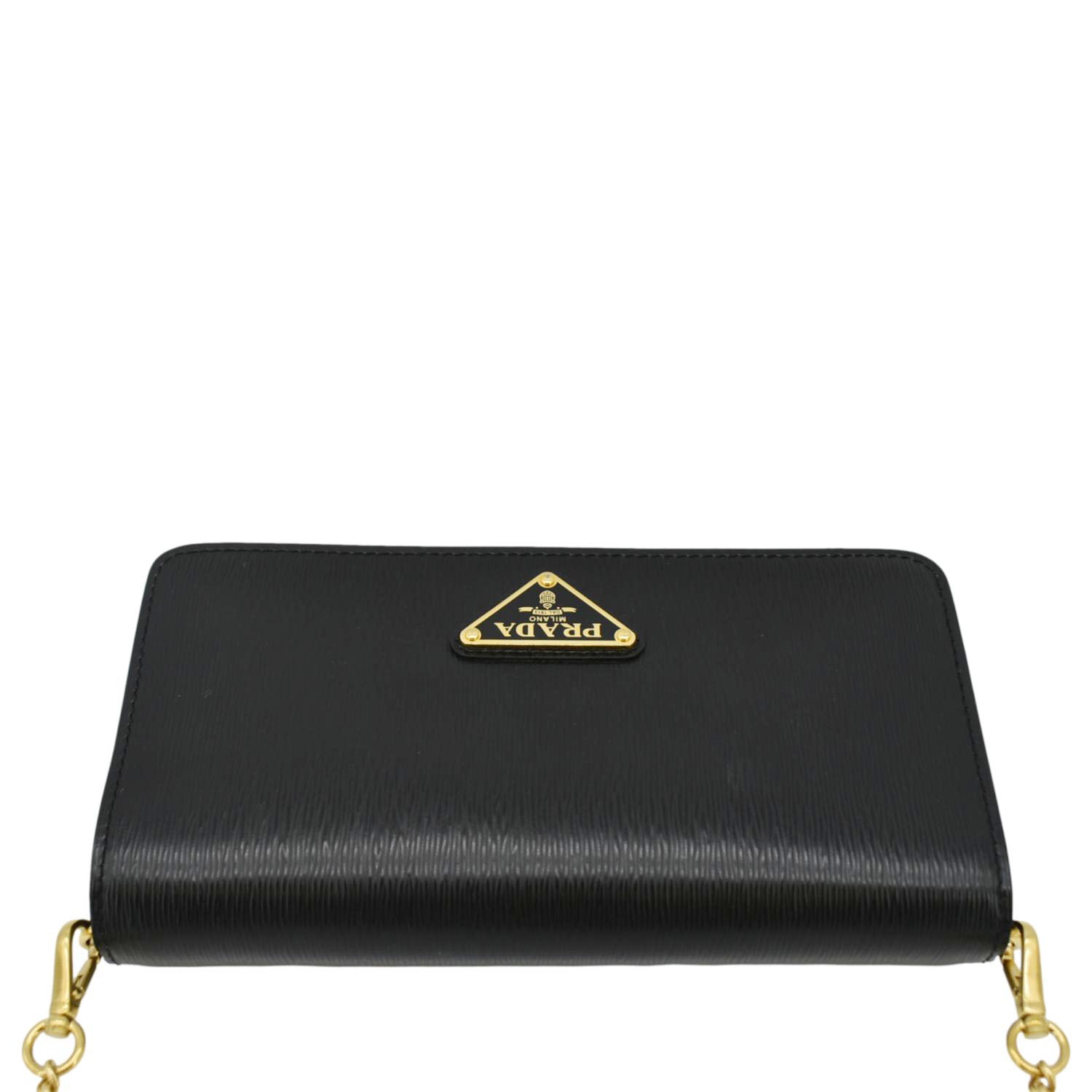 PRADA Wallet on Chain Leather Clutch Crossbody Bag Black