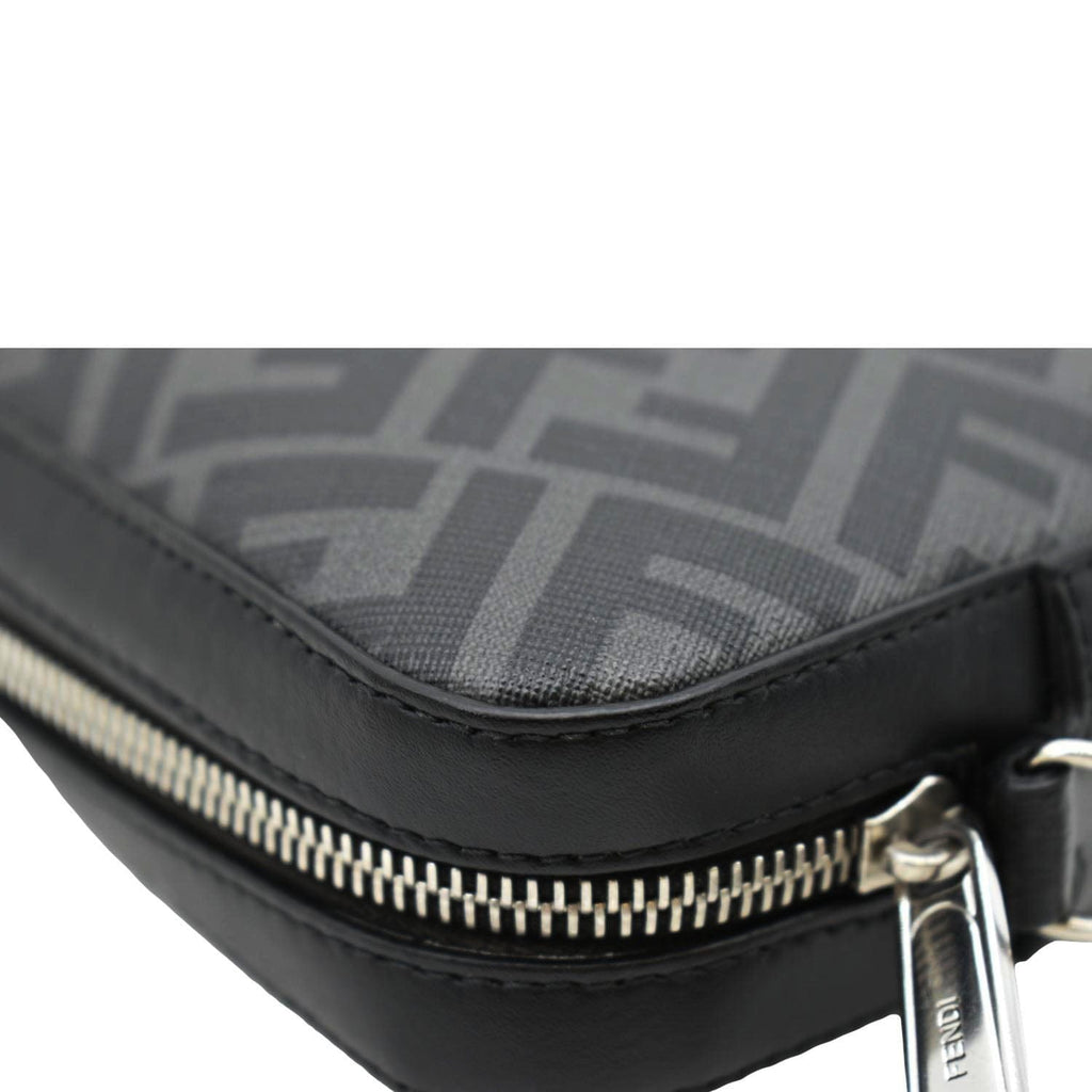 FENDI Diagonal Medium FF Zucca Canvas Camera Case Crossbody Bag Black